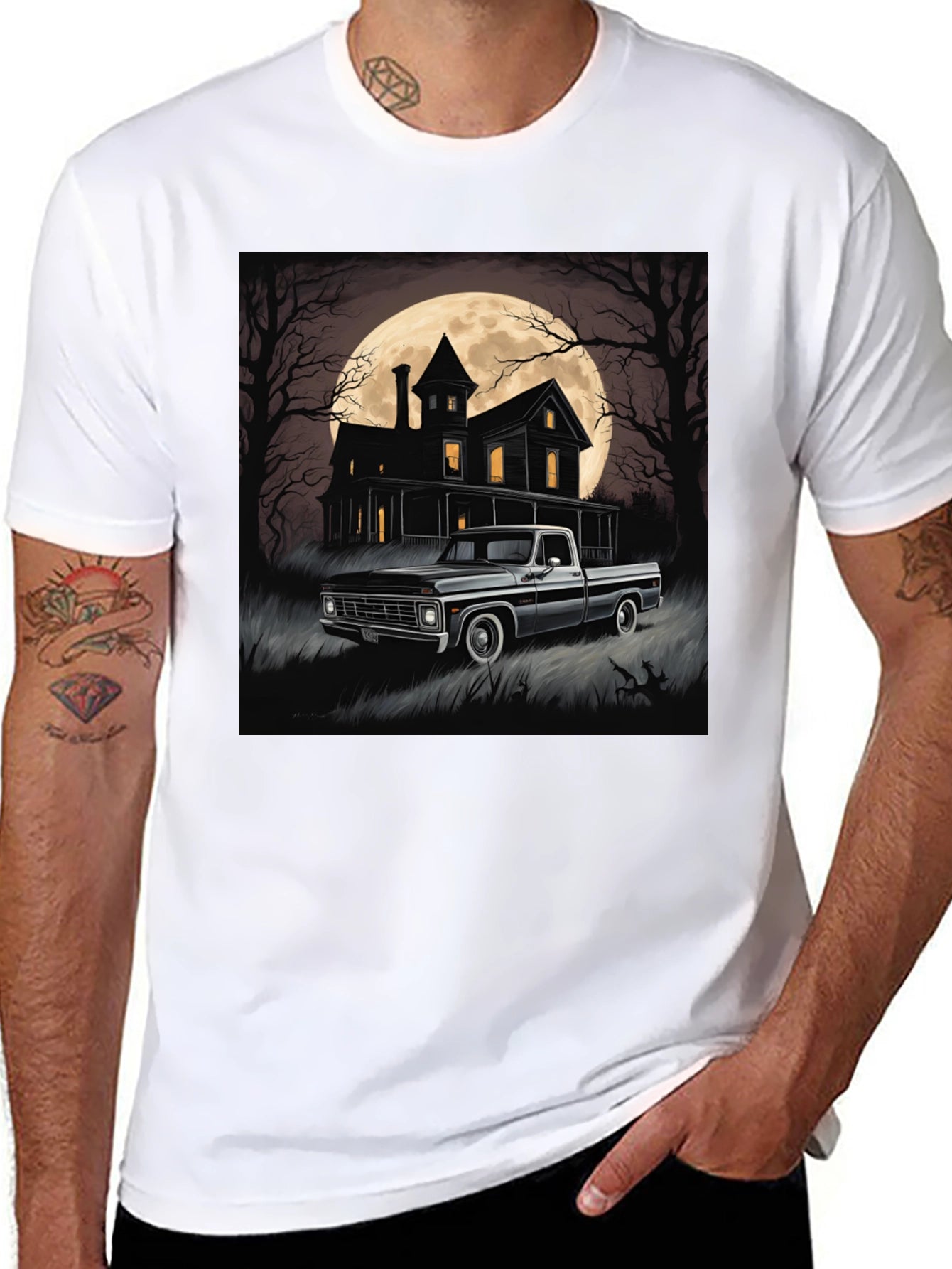 Spooky Truck & Haunted House Tee - Halloween Style