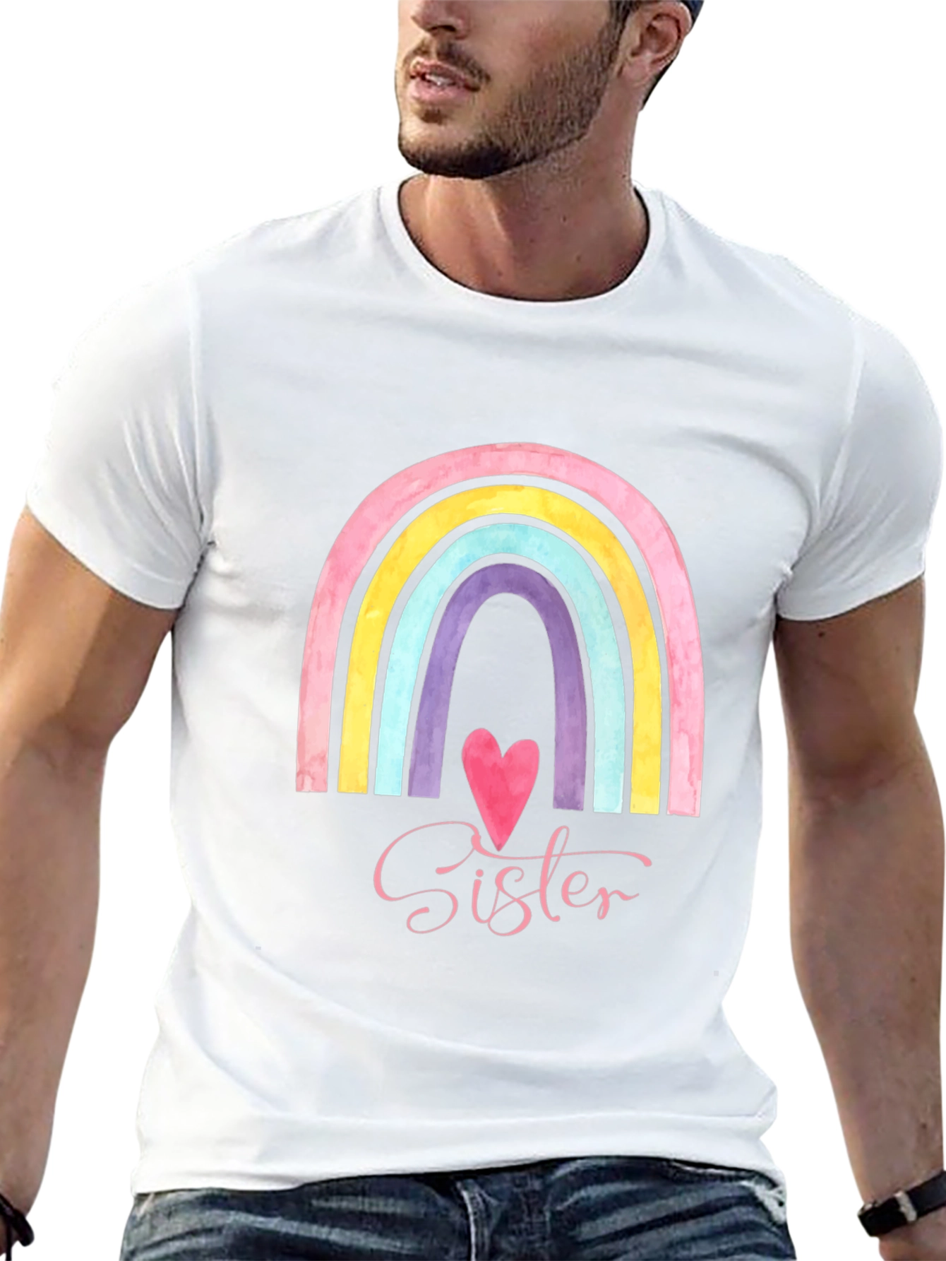 Sister Rainbow Heart Graphic Tee