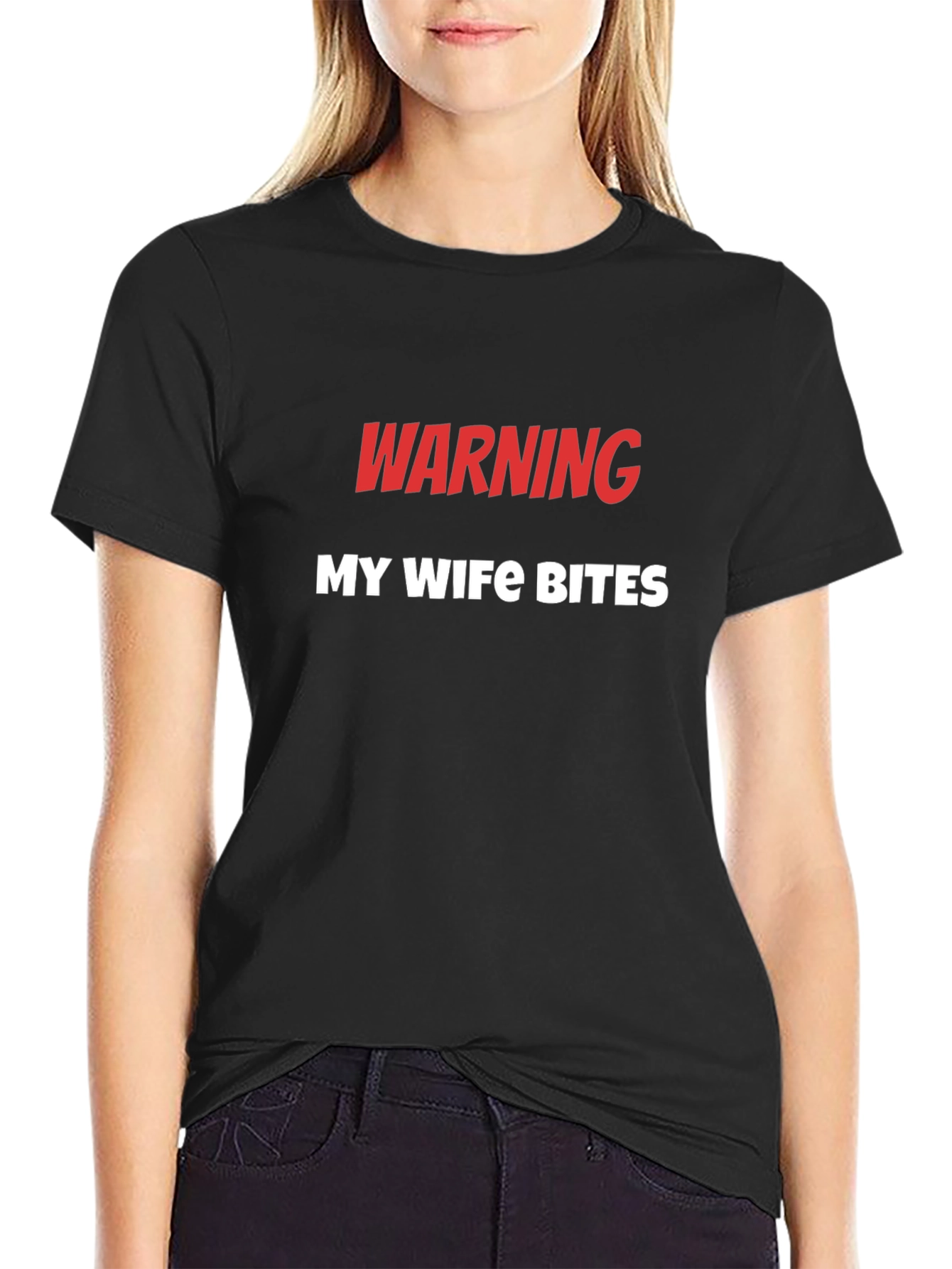 Warning My Wife Bites Funny Novelty T-Shirt