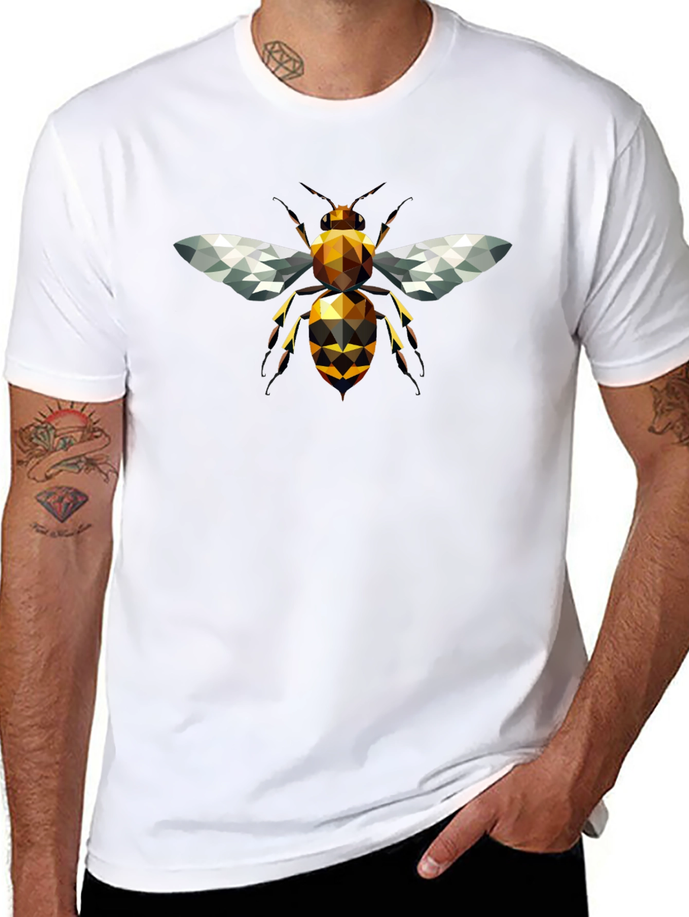 Geometric Bee Graphic T-Shirt - Black