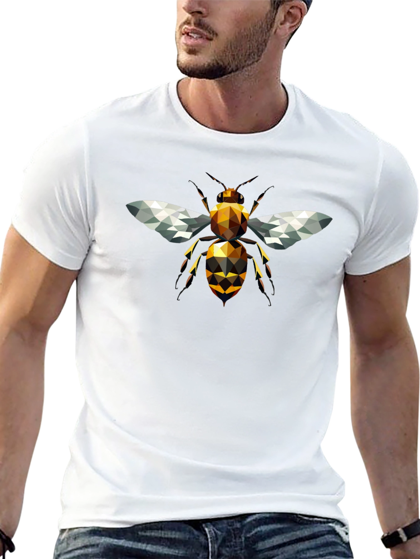 Geometric Bee Graphic T-Shirt - Black