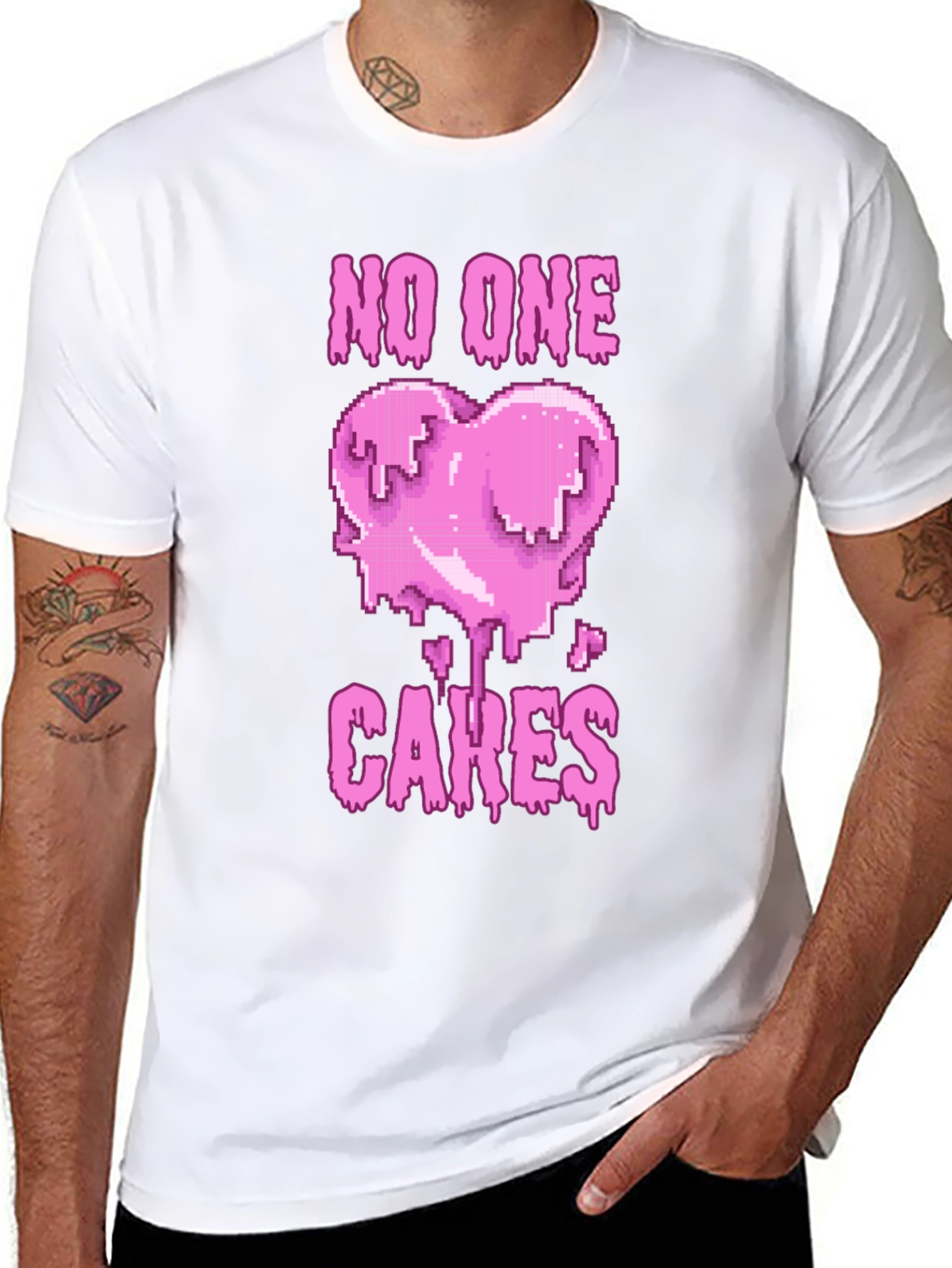 No One Cares Heart Pixel Graphic Tee - Black