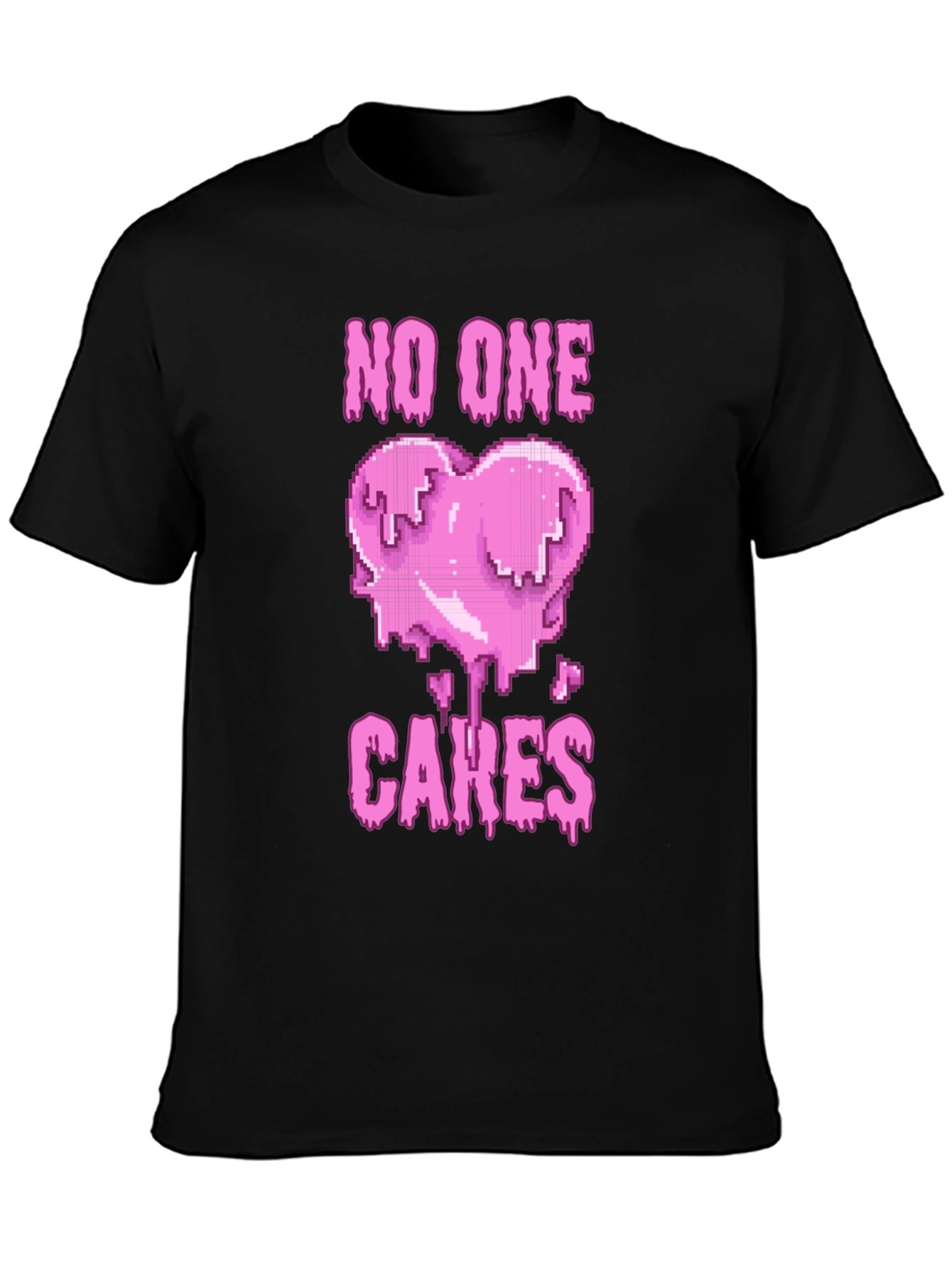No One Cares Heart Pixel Graphic Tee - Black
