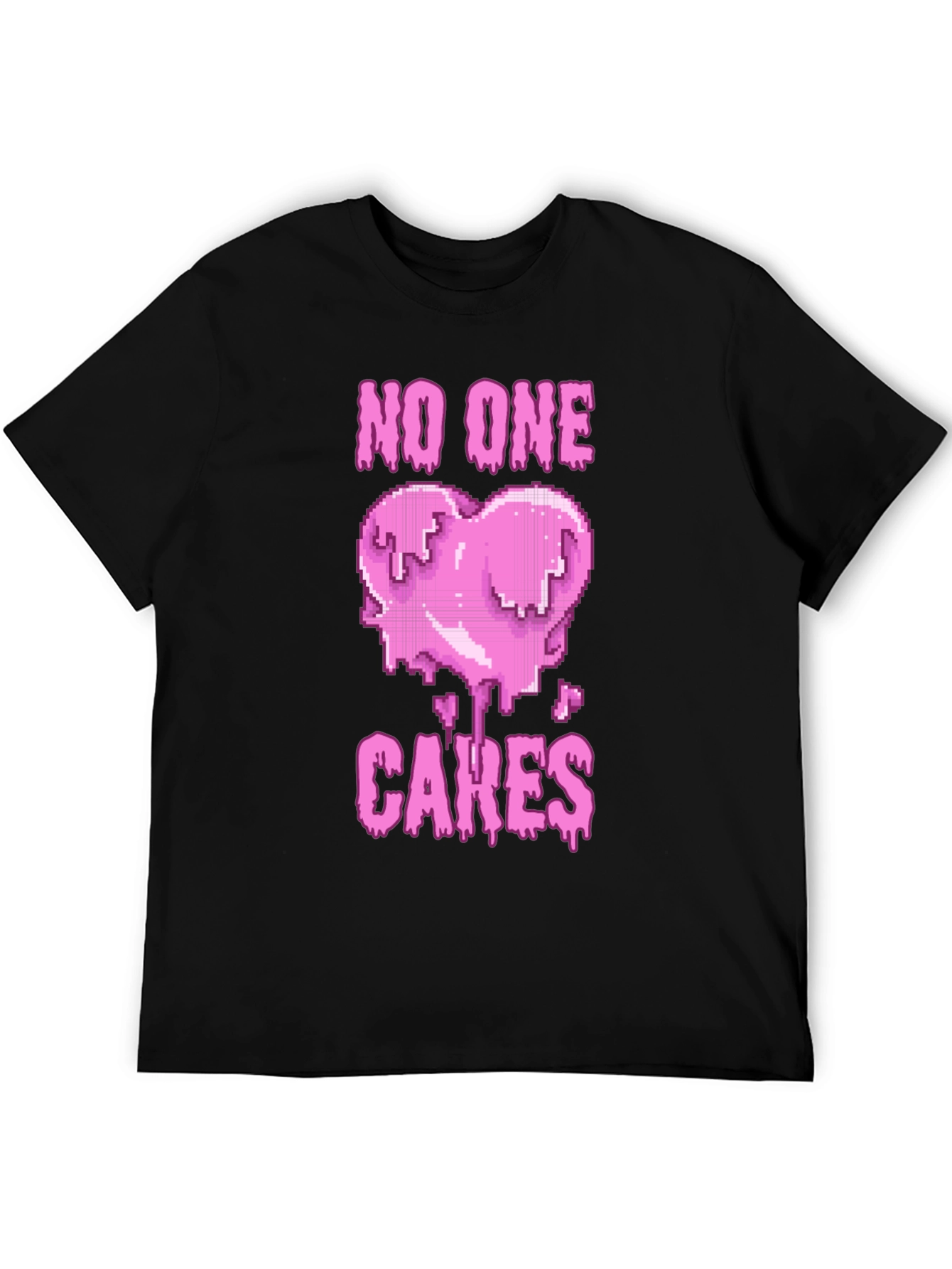 No One Cares Heart Pixel Graphic Tee - Black