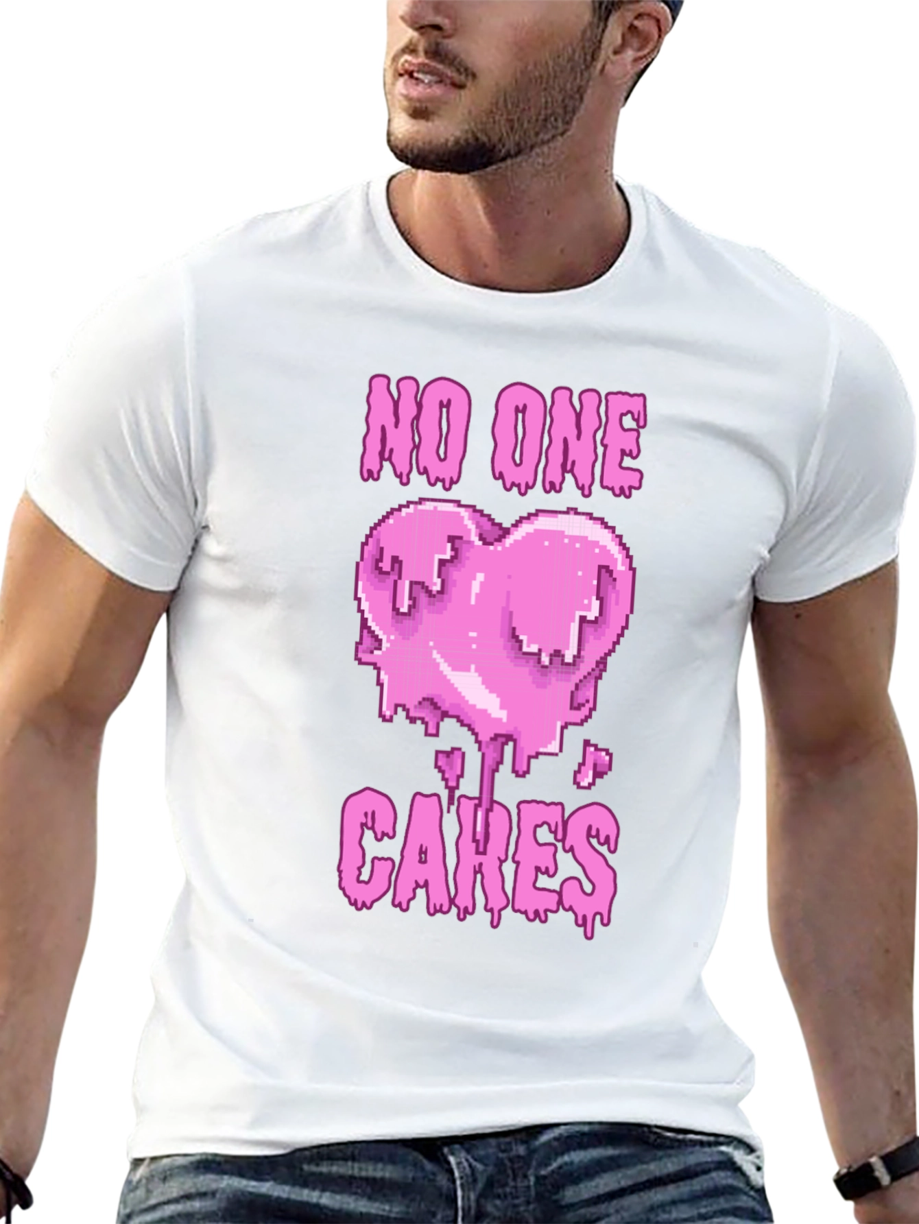 No One Cares Heart Pixel Graphic Tee - Black