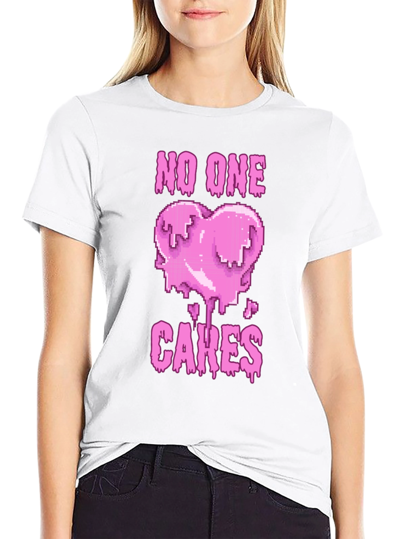 No One Cares Heart Pixel Graphic Tee - Black