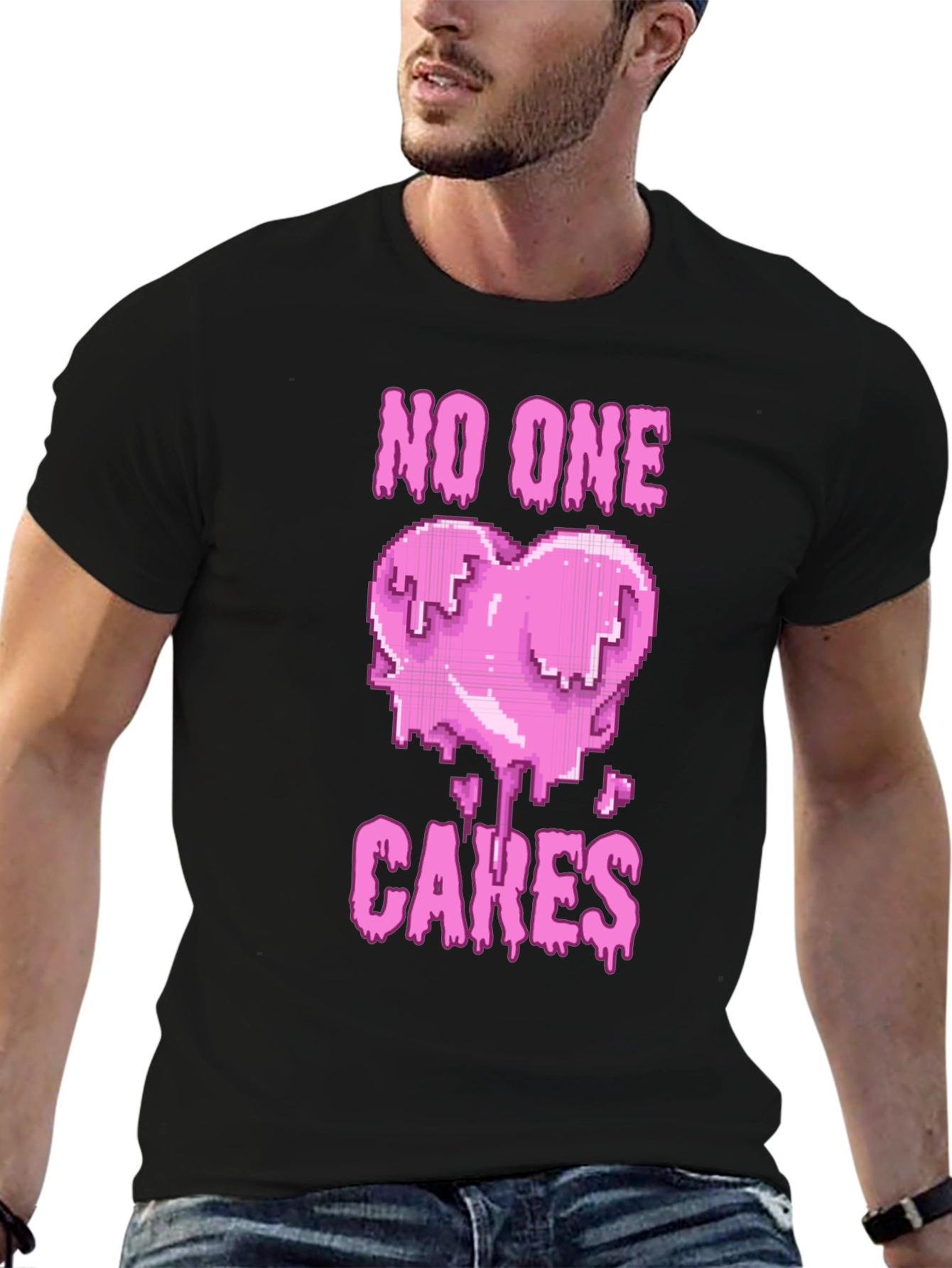 No One Cares Heart Pixel Graphic Tee - Black