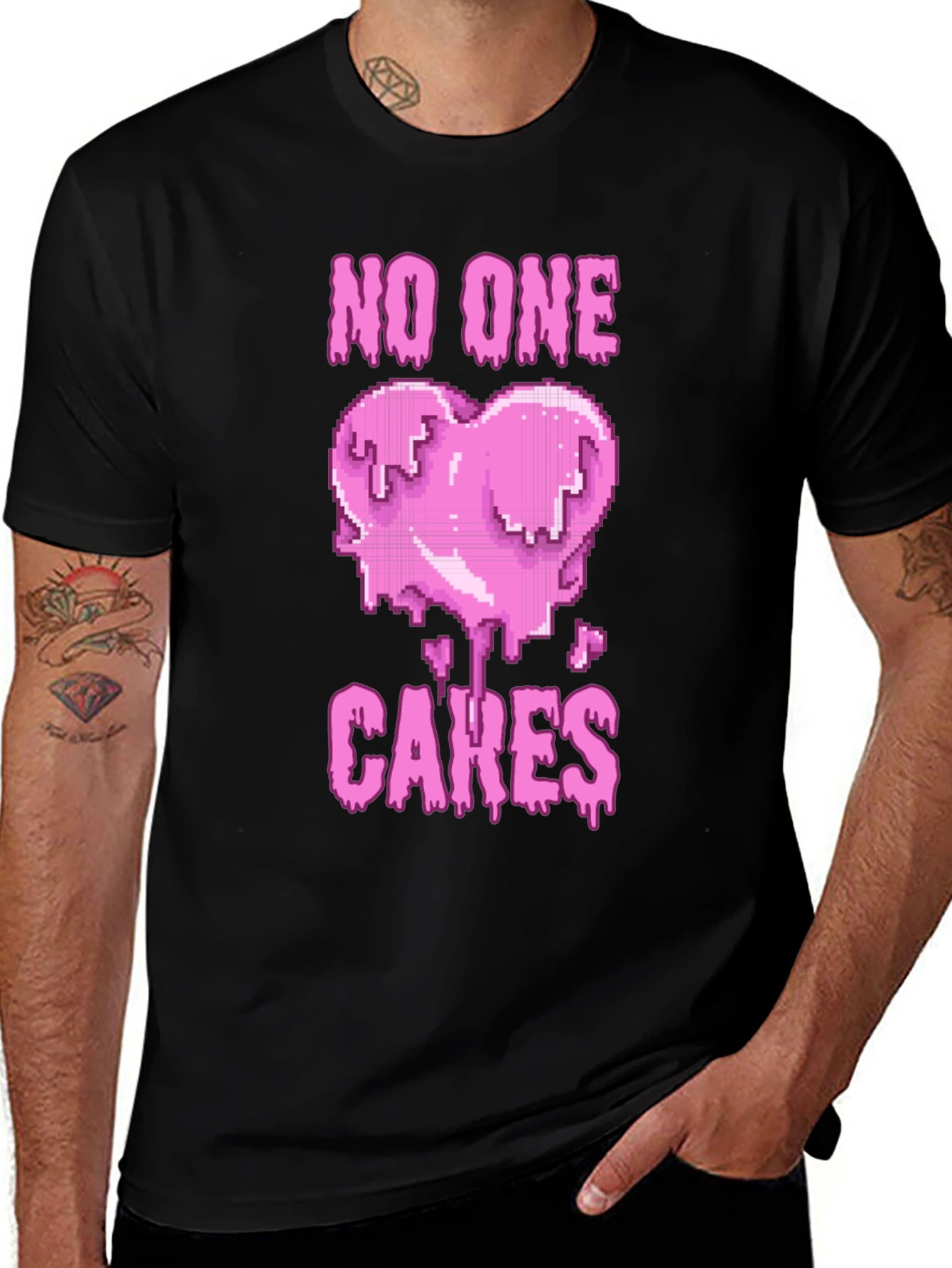 No One Cares Heart Pixel Graphic Tee - Black