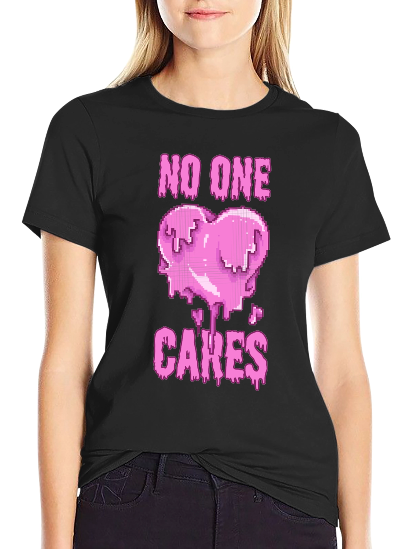 No One Cares Heart Pixel Graphic Tee - Black