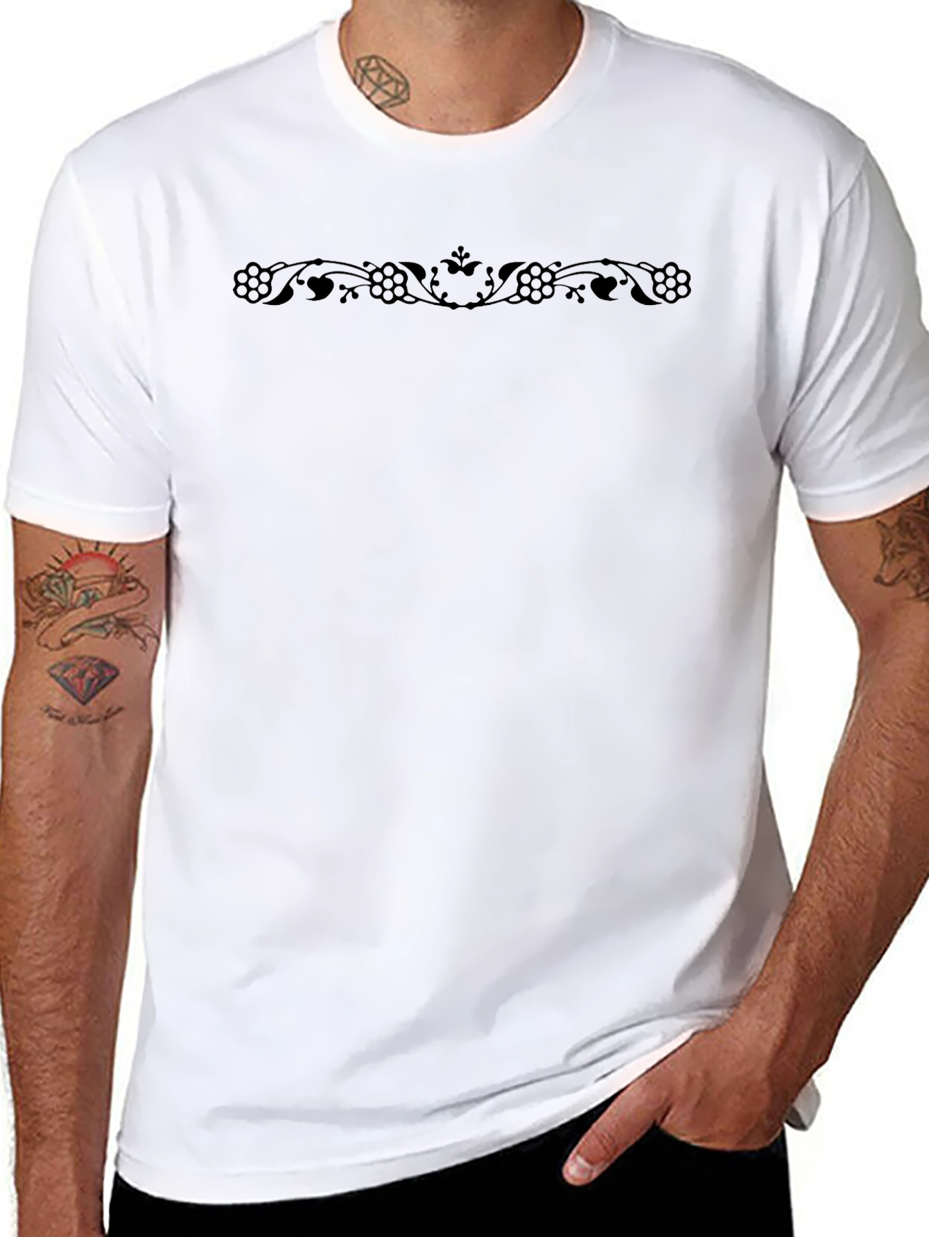 Floral Border Black T-Shirt