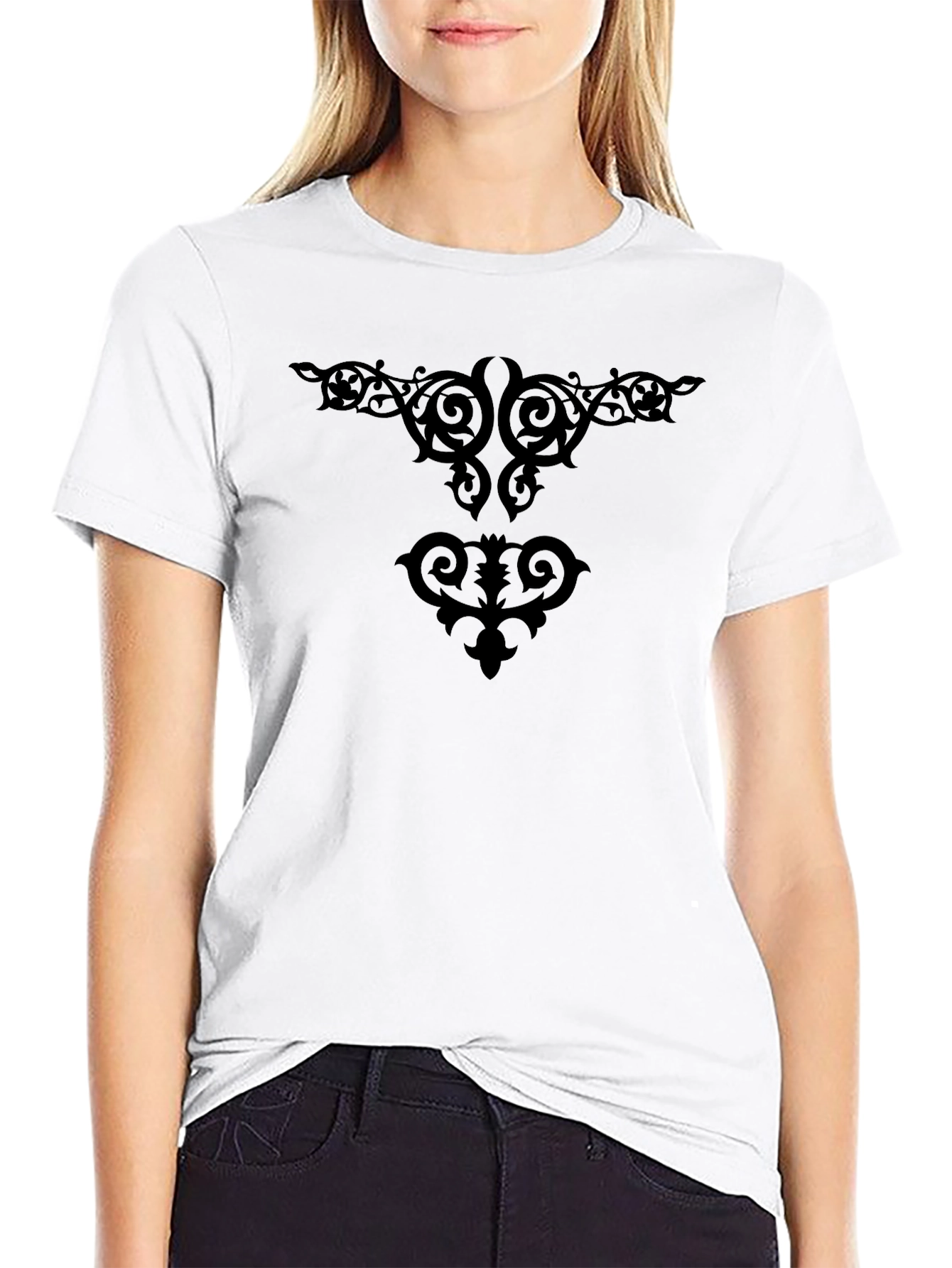 Stylish Black Tee with Ornate Tribal Design