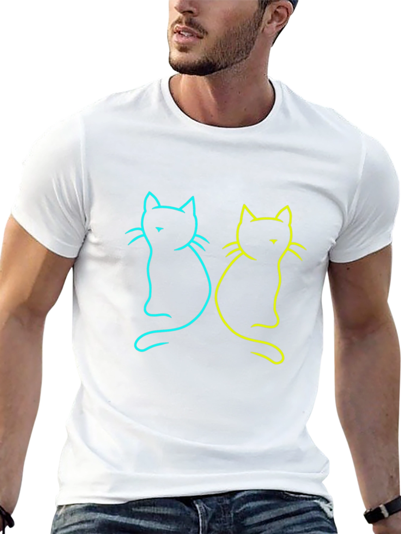 Neon Cat Graphic Tee - Stylish Black T-Shirt