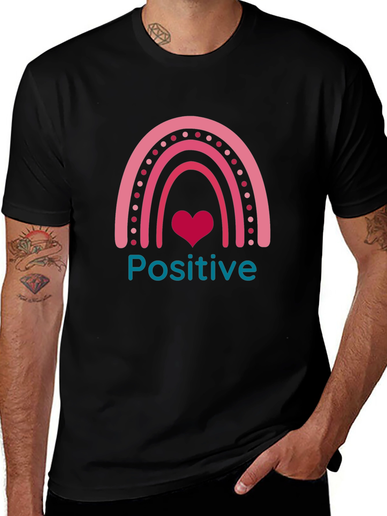 Positive Vibes Rainbow Heart Graphic Tee