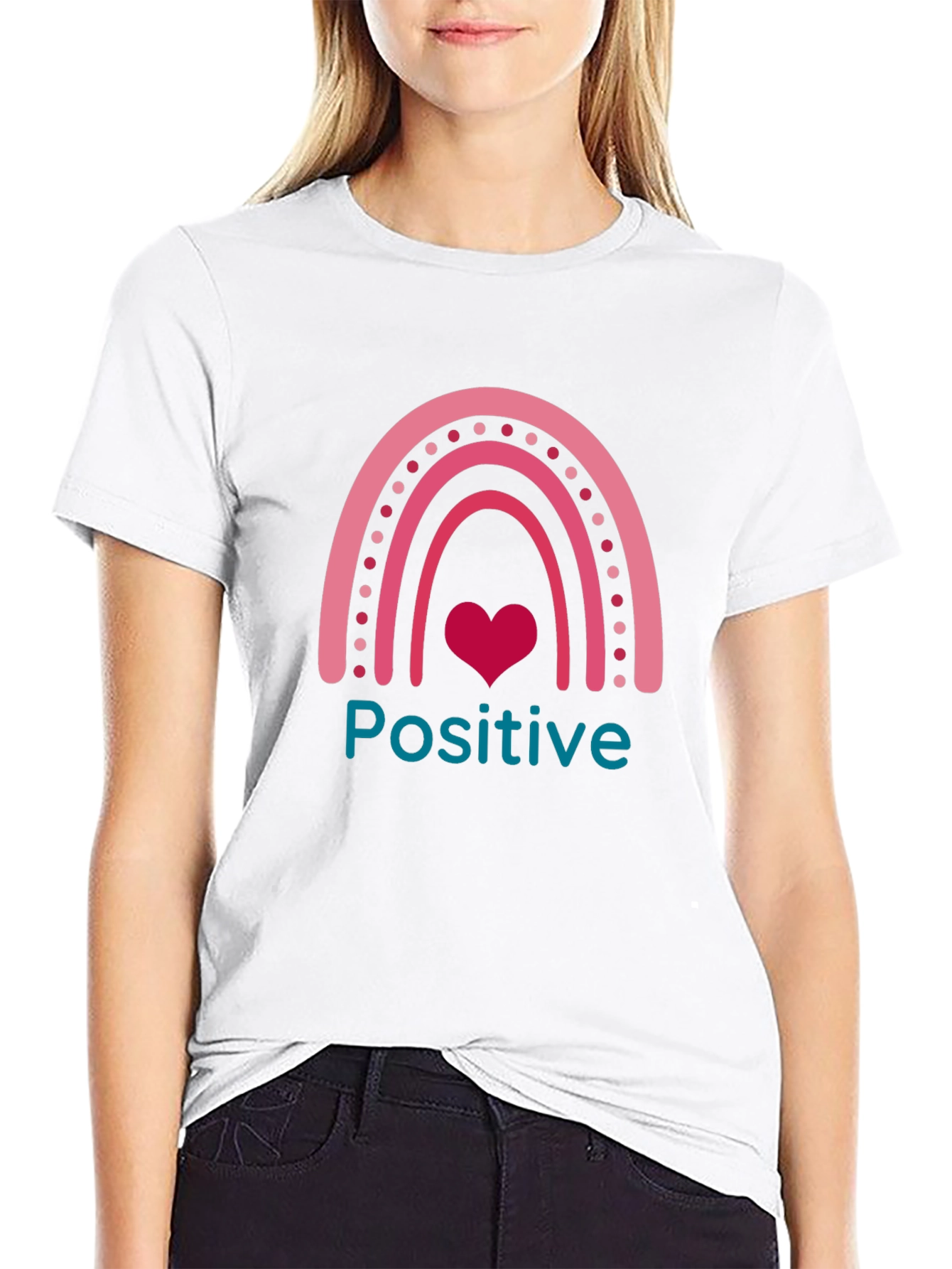 Positive Vibes Rainbow Heart Graphic Tee