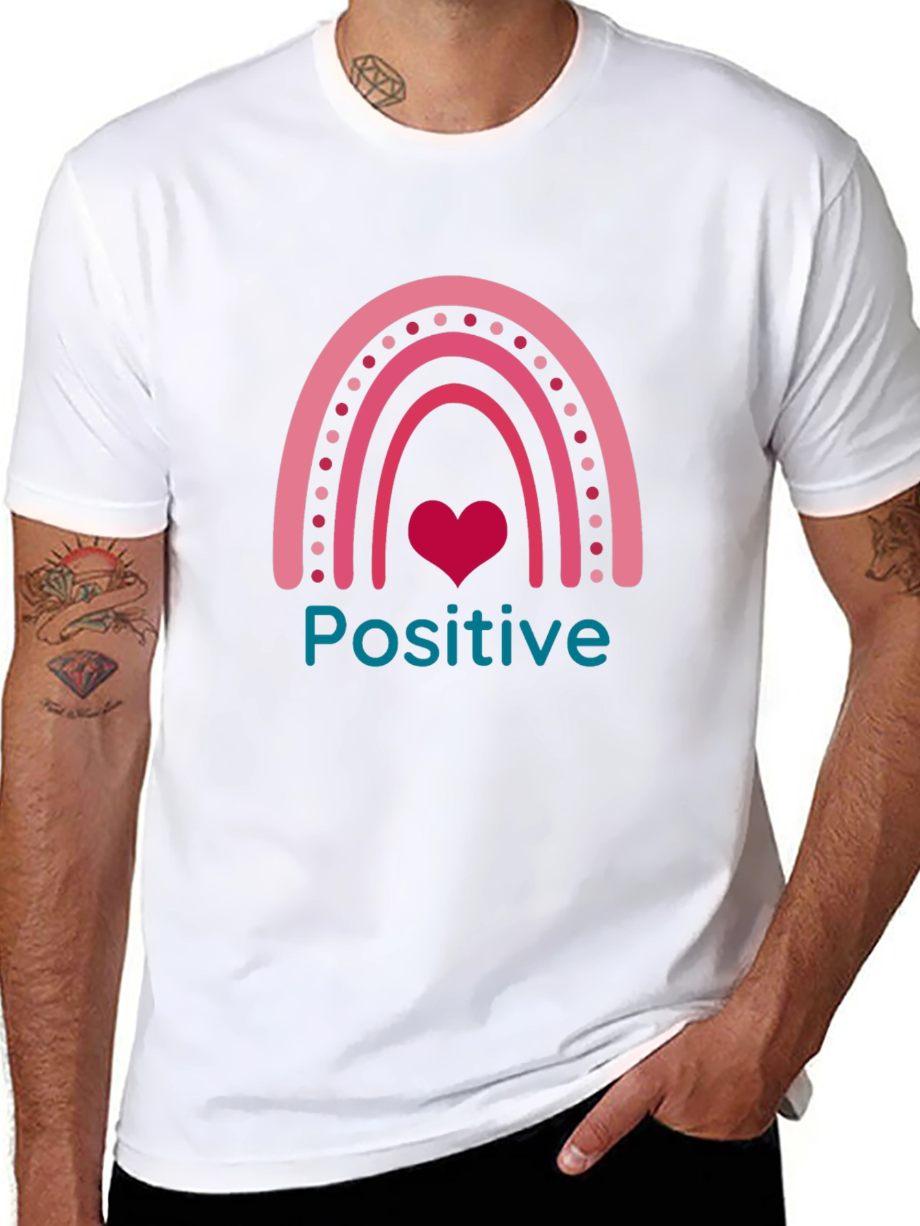 Positive Vibes Rainbow Heart Graphic Tee