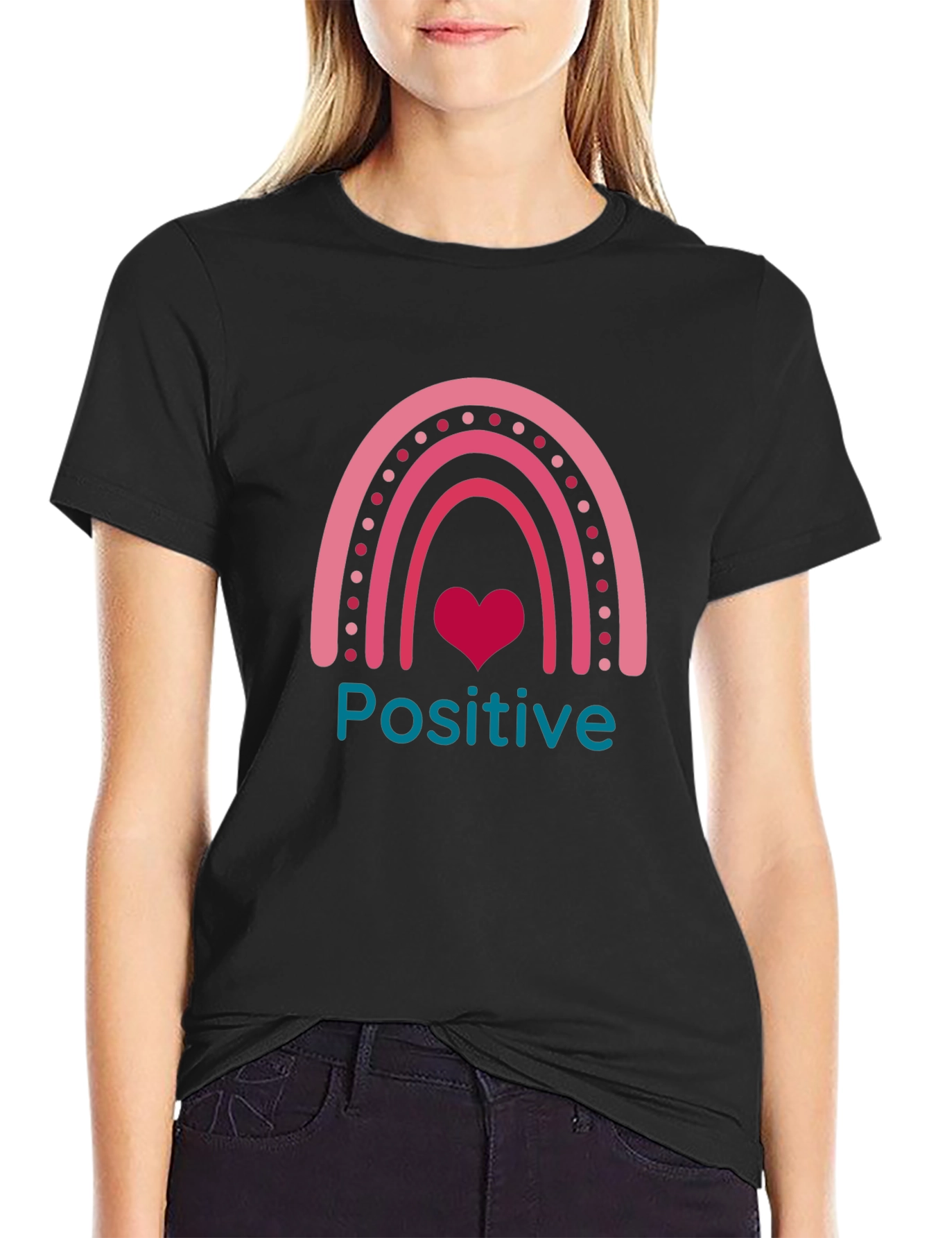 Positive Vibes Rainbow Heart Graphic Tee
