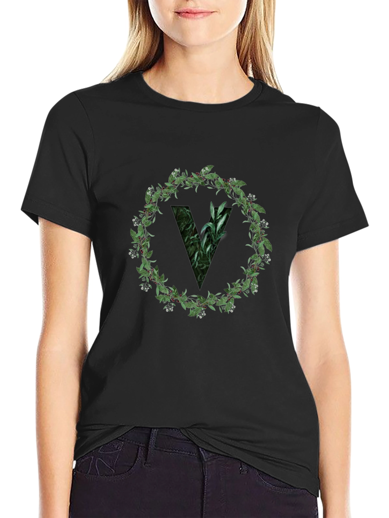 Botanical V Black T-Shirt