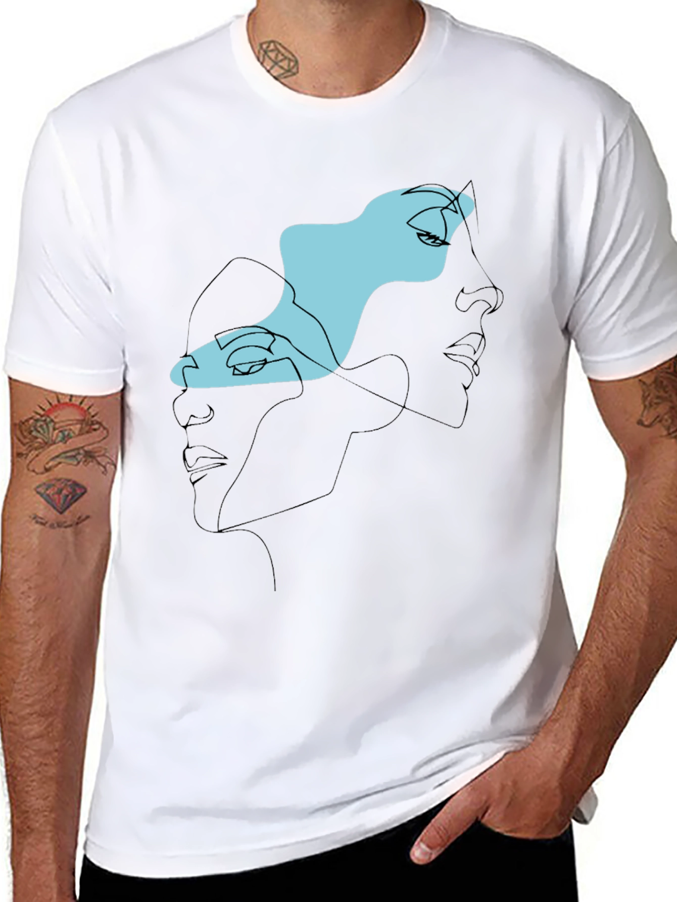 Abstract Faces Black Graphic Tee