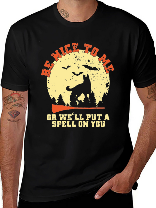 Halloween Dog Graphic Tee - Be Nice or Else!
