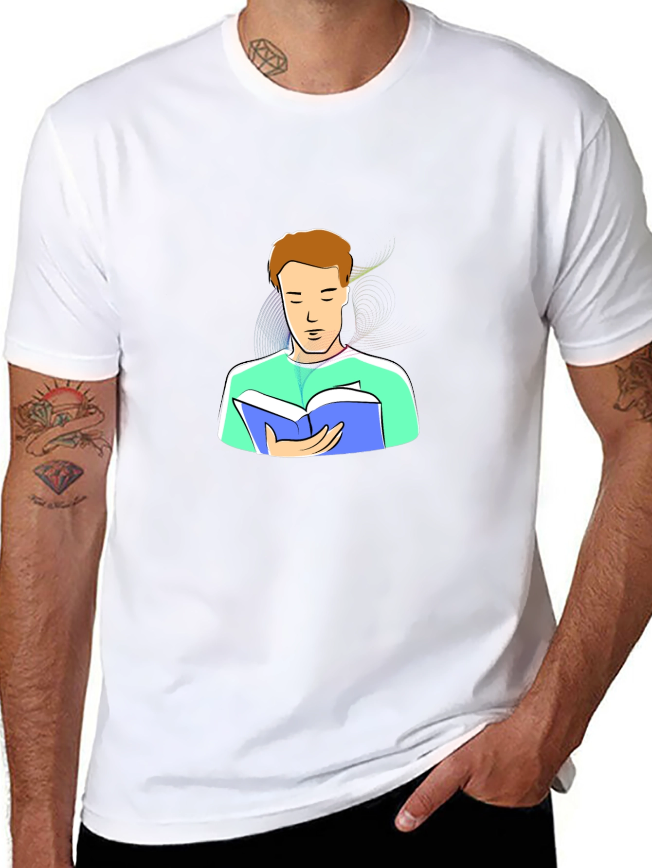 Man Reading Cartoon Graphic Tee - Black