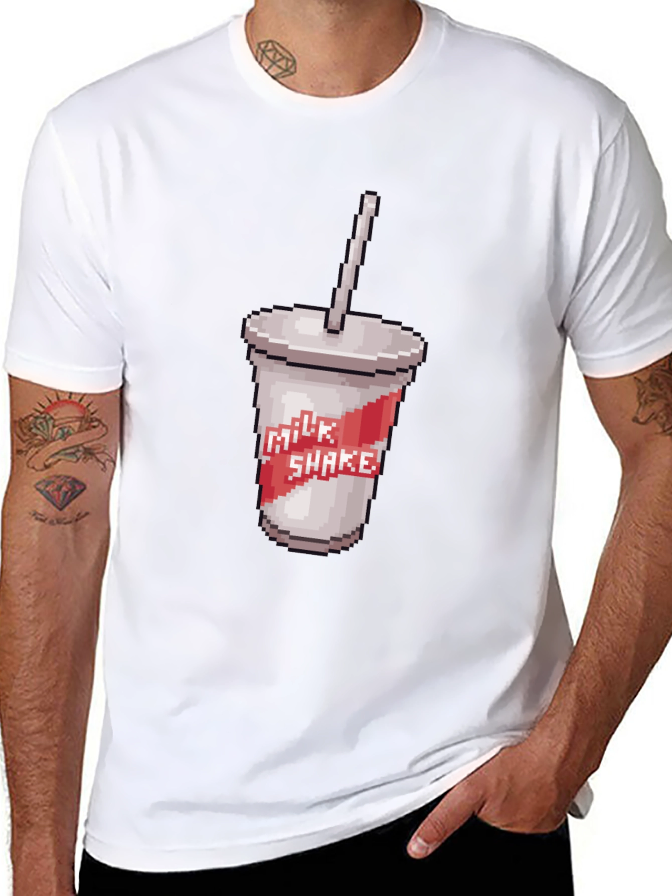 Retro Pixel Milkshake T-Shirt - Classic Black Tee