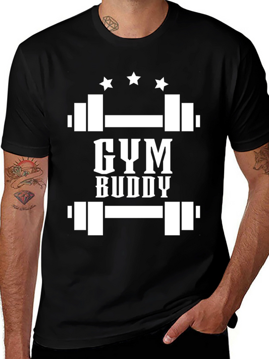 Gym Buddy Black T-Shirt Weightlifting Design
