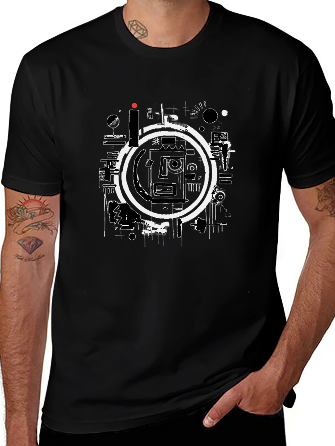 Abstract Graphic Print Black Crew Neck T-Shirt