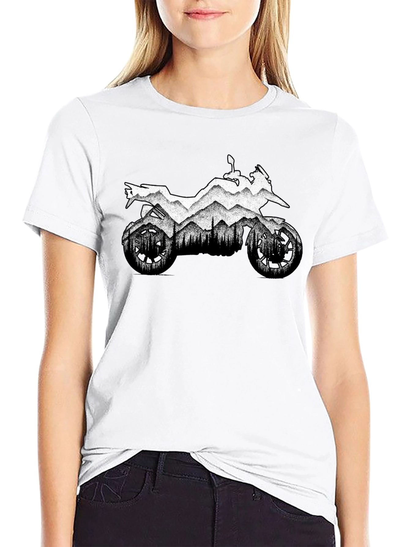 Motorcycle Mountain Black Graphic T-Shirt