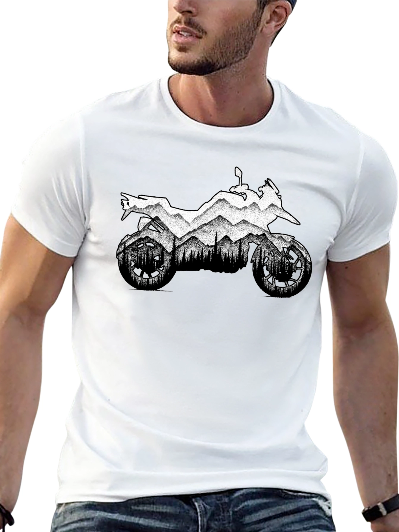 Motorcycle Mountain Black Graphic T-Shirt