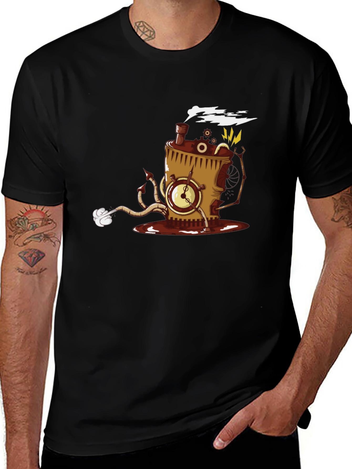 Steampunk Coffee Monster Black T-Shirt