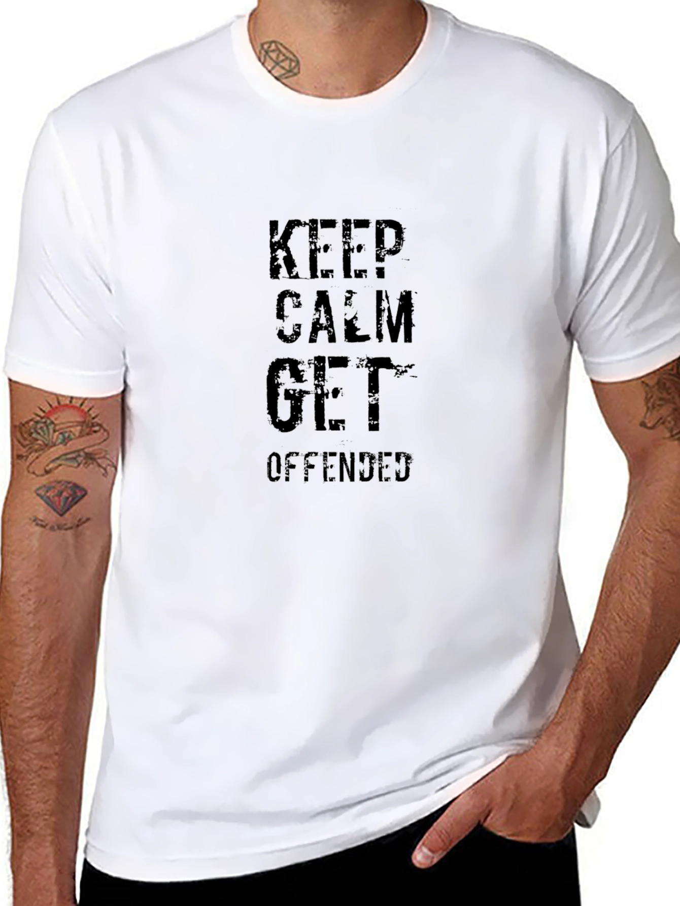 Keep Calm Get Offended Black Graphic T-Shirt