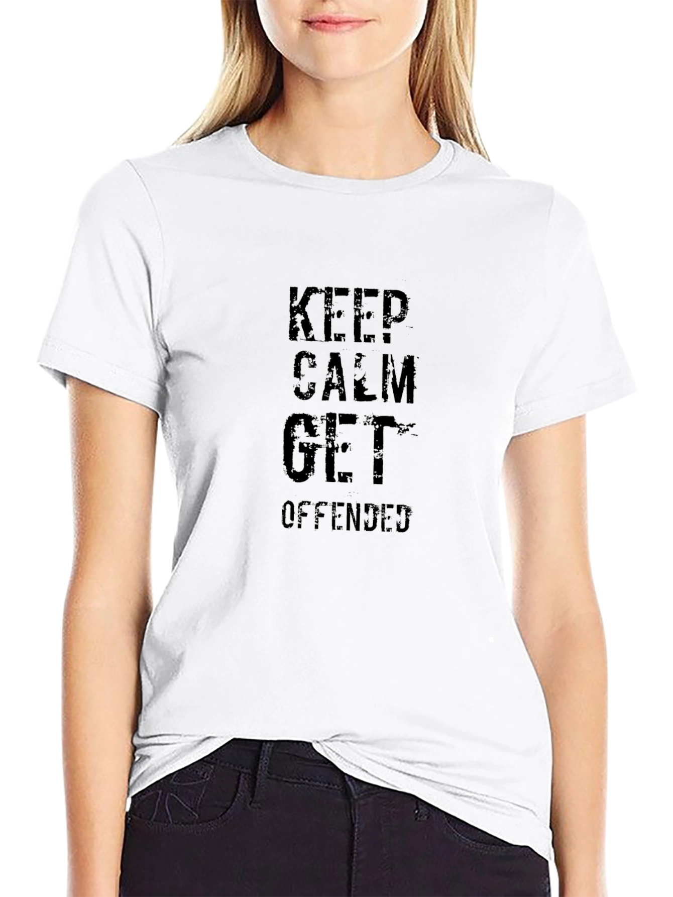 Keep Calm Get Offended Black Graphic T-Shirt