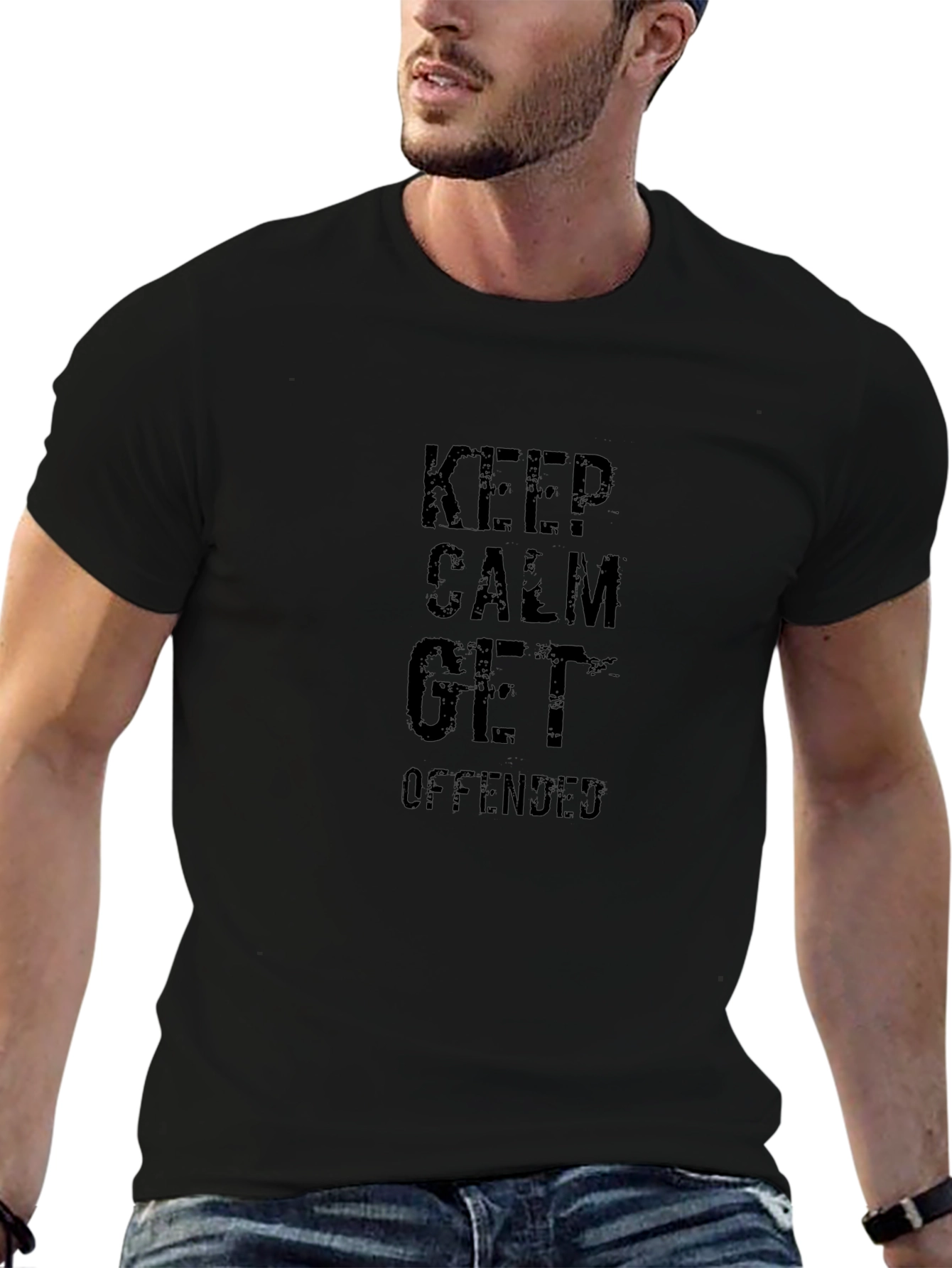 Keep Calm Get Offended Black Graphic T-Shirt