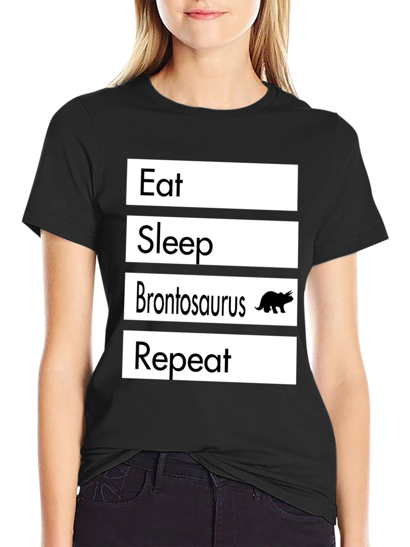 Eat Sleep Brontosaurus Repeat T-Shirt Funny Dino Tee