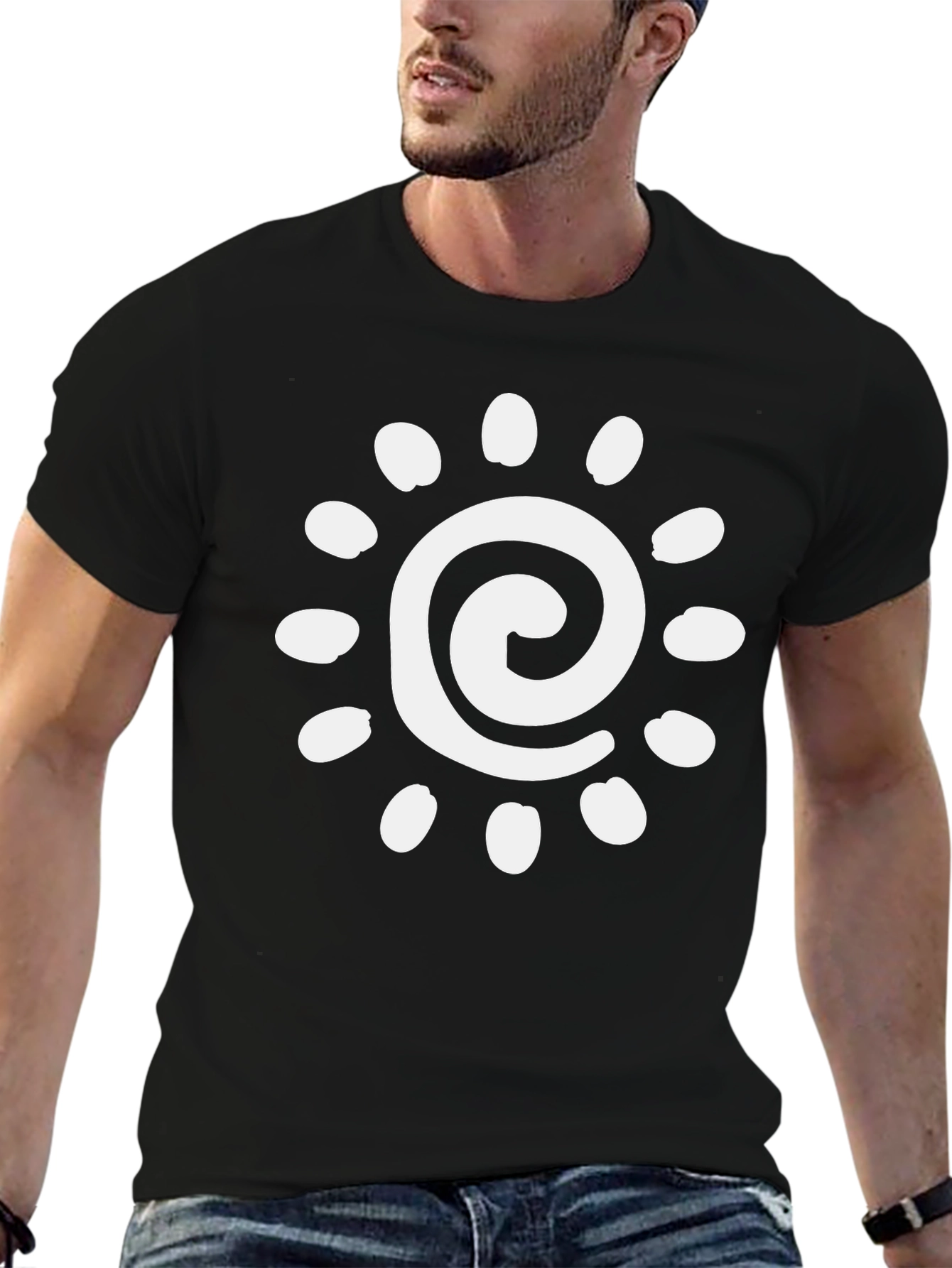Spiral Sun Graphic Tee - Black Cotton Casual Shirt