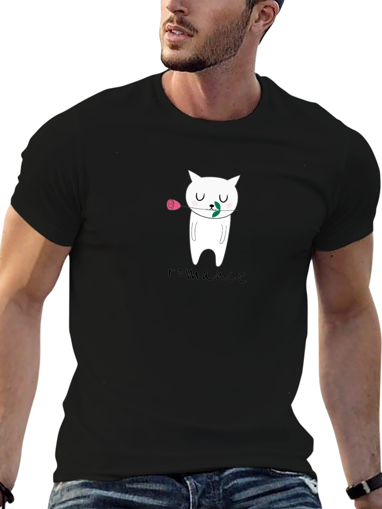 Romantic Cat Graphic T-Shirt - Cute Valentines Day Tee