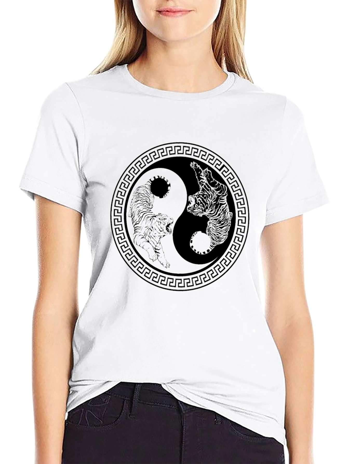 Yin Yang Tiger Graphic Tee - Black