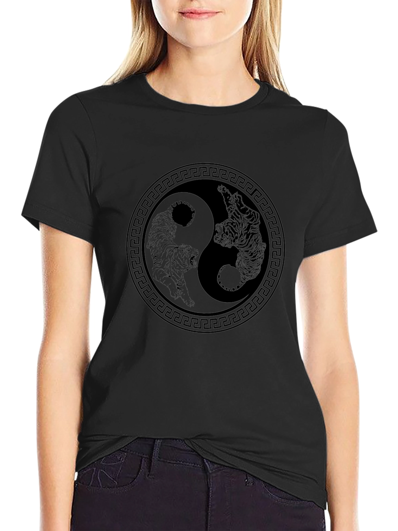 Yin Yang Tiger Graphic Tee - Black