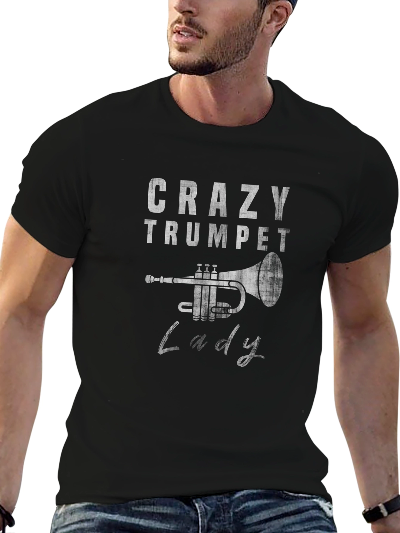 Crazy Trumpet Lady Black T-Shirt