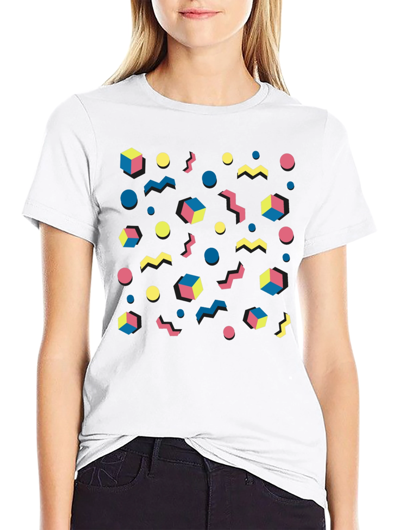 Retro 80s Pattern Graphic Tee - Black