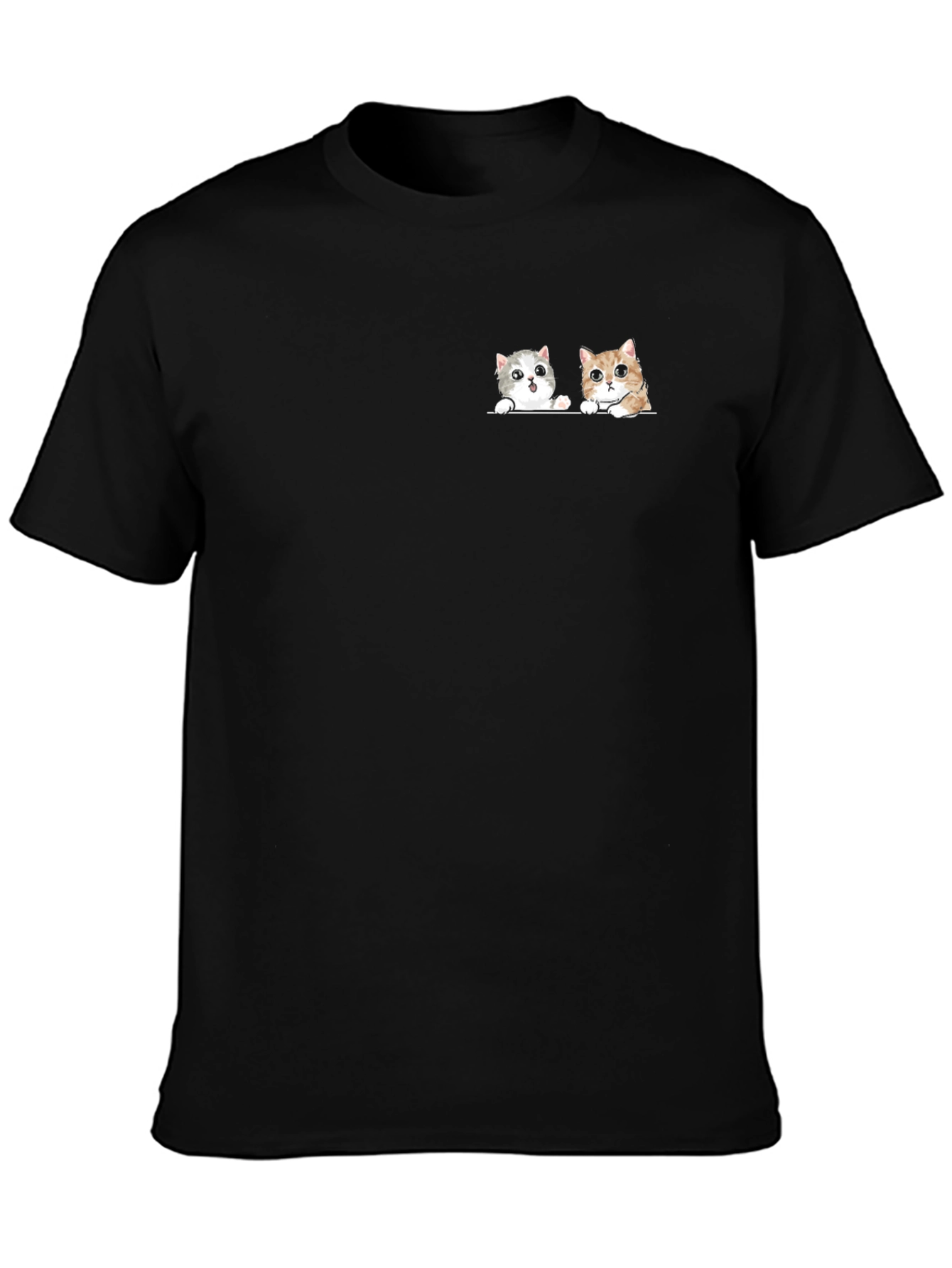 Cute Cats Graphic Tee - Black Cotton T-Shirt