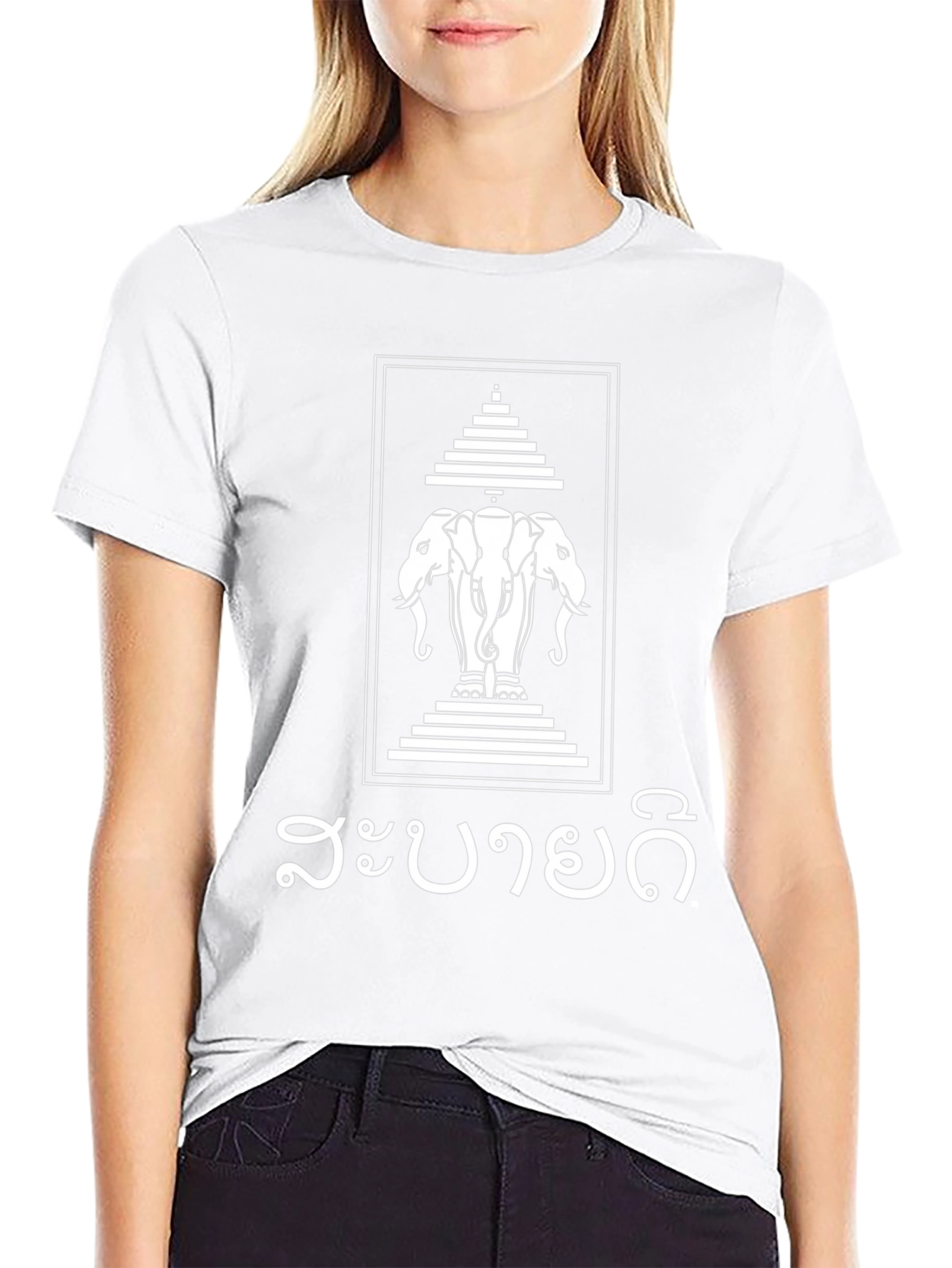 Laos Elephant & Temple T-Shirt - Black Cotton Tee
