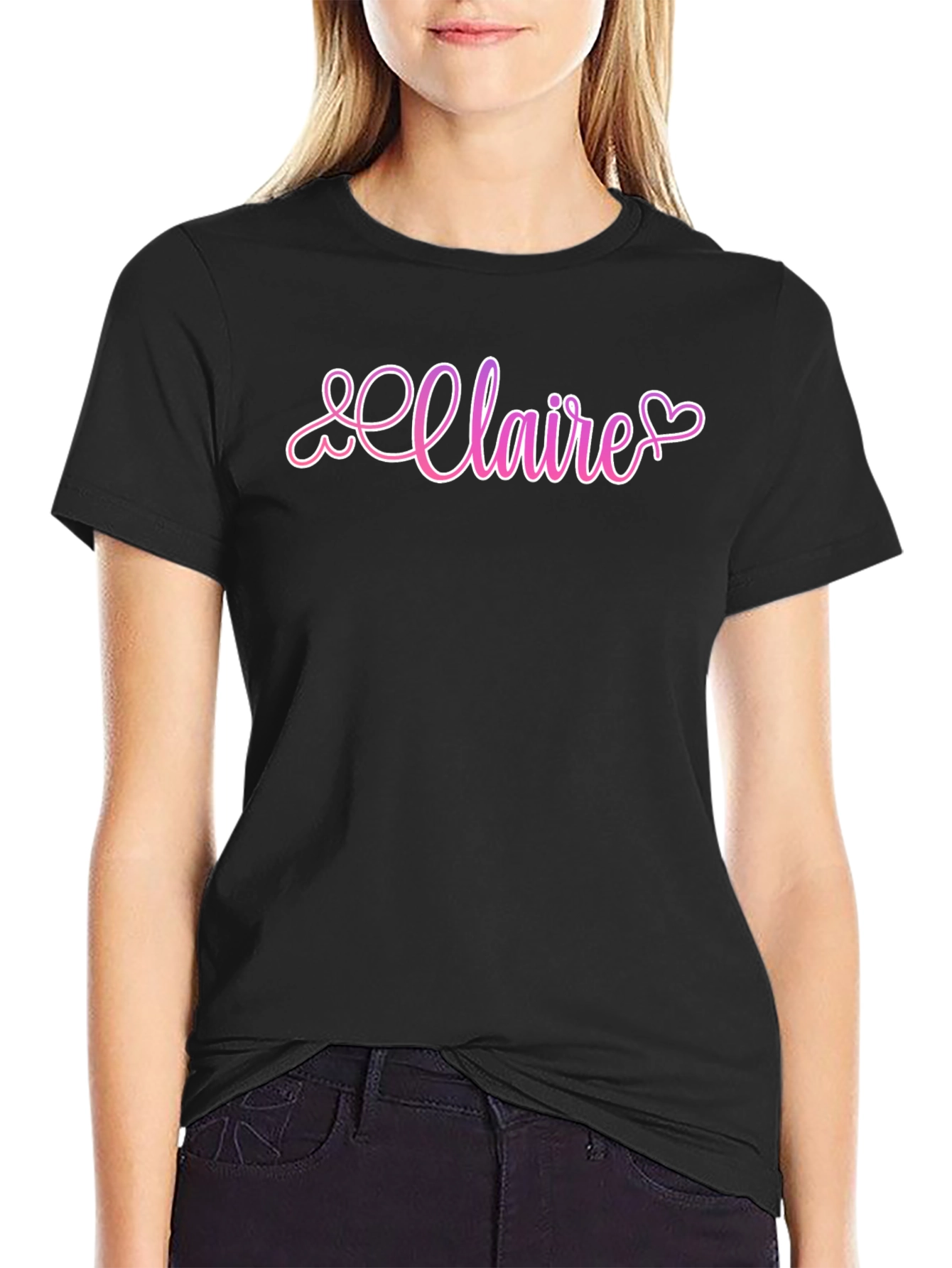 Claire Heart Script Black T-Shirt
