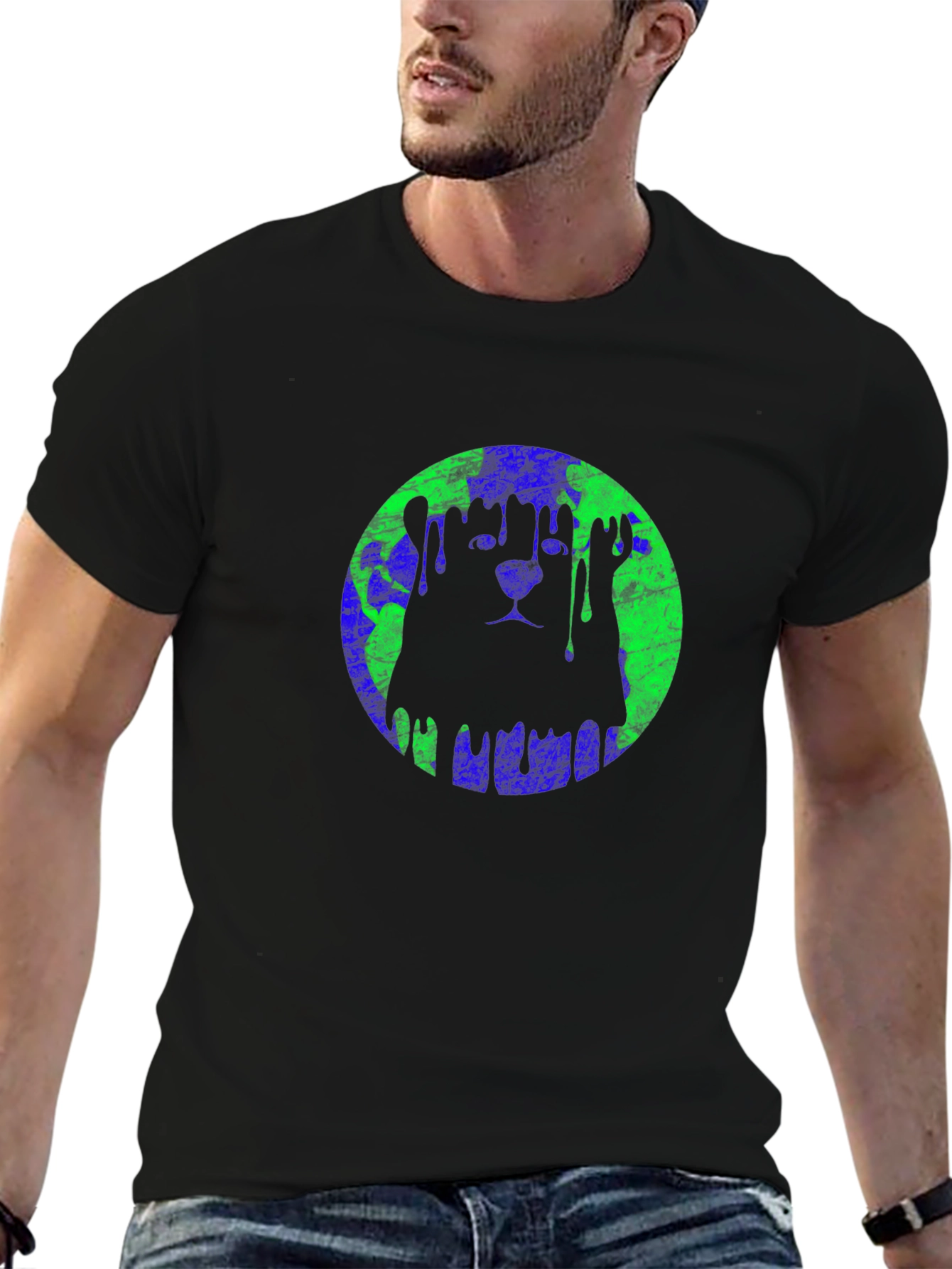 Graphic Lion Earth Drip Mens Black T-Shirt
