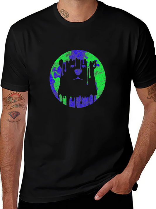 Graphic Lion Earth Drip Mens Black T-Shirt