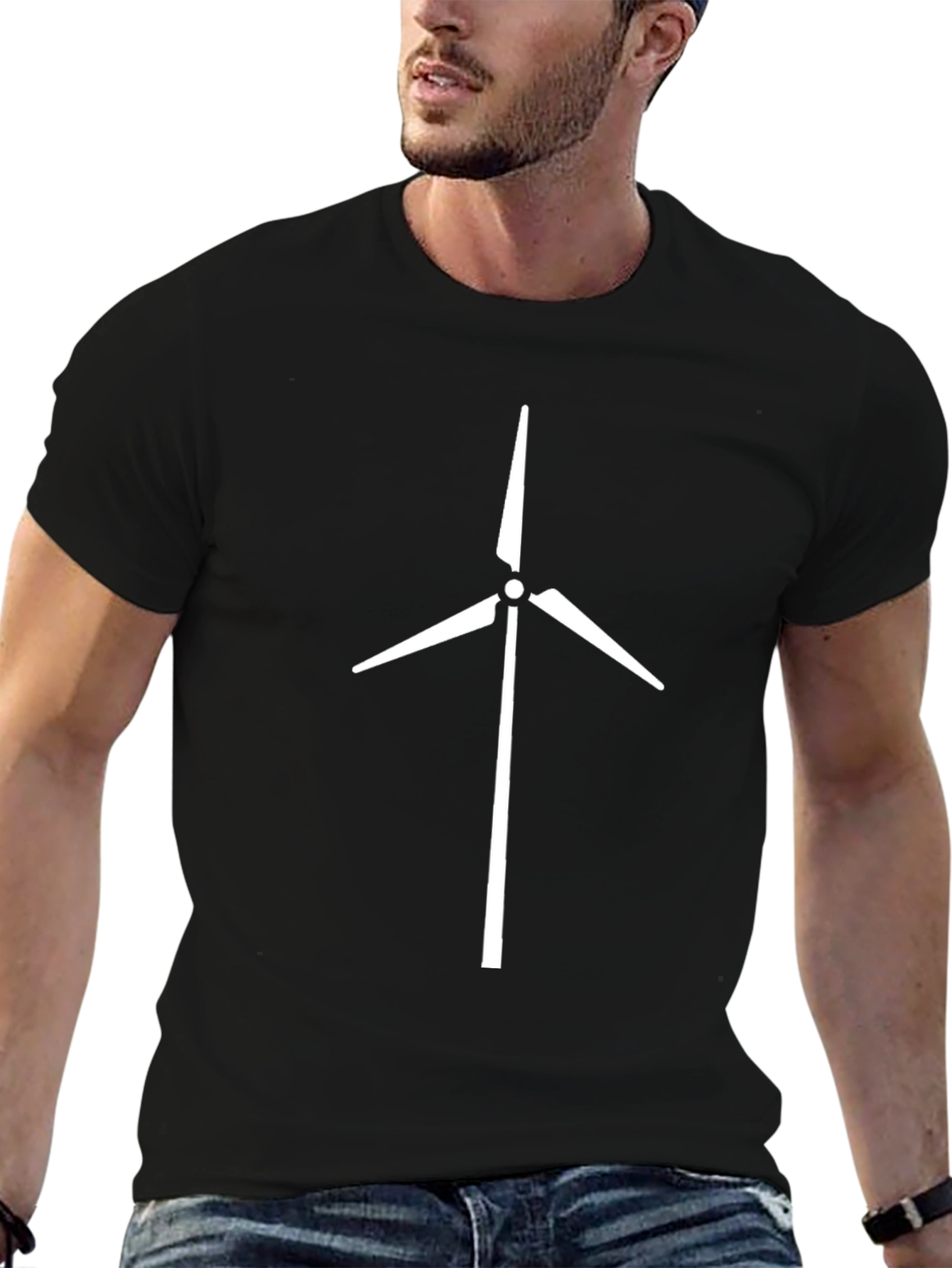 Eco-Friendly Wind Turbine Graphic Tee - Black