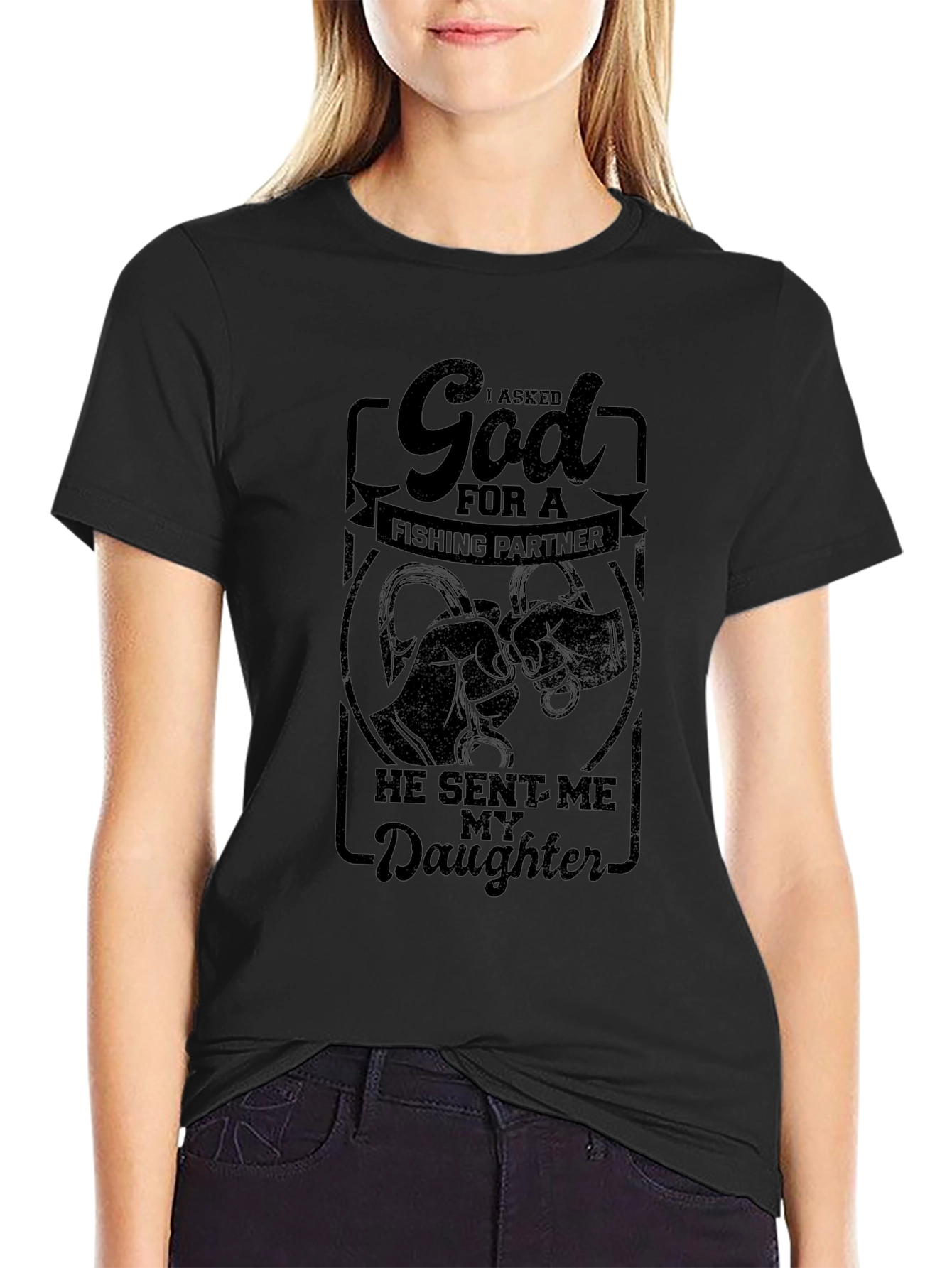 Fishing Partner Daughter Black Graphic T-Shirt