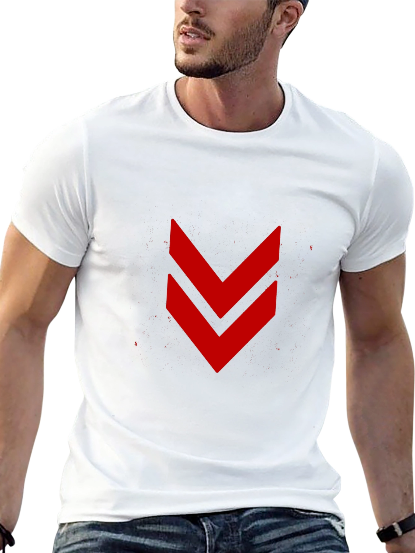 Modern Black Tee with Red Chevron Design