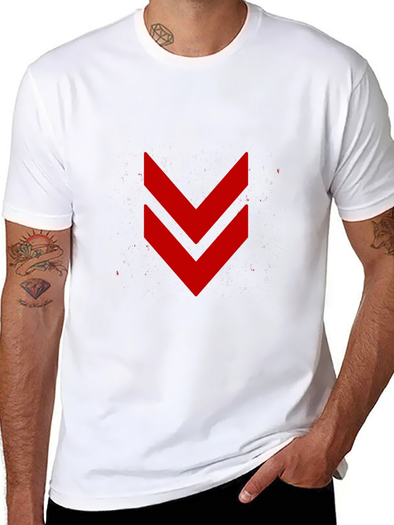 Modern Black Tee with Red Chevron Design