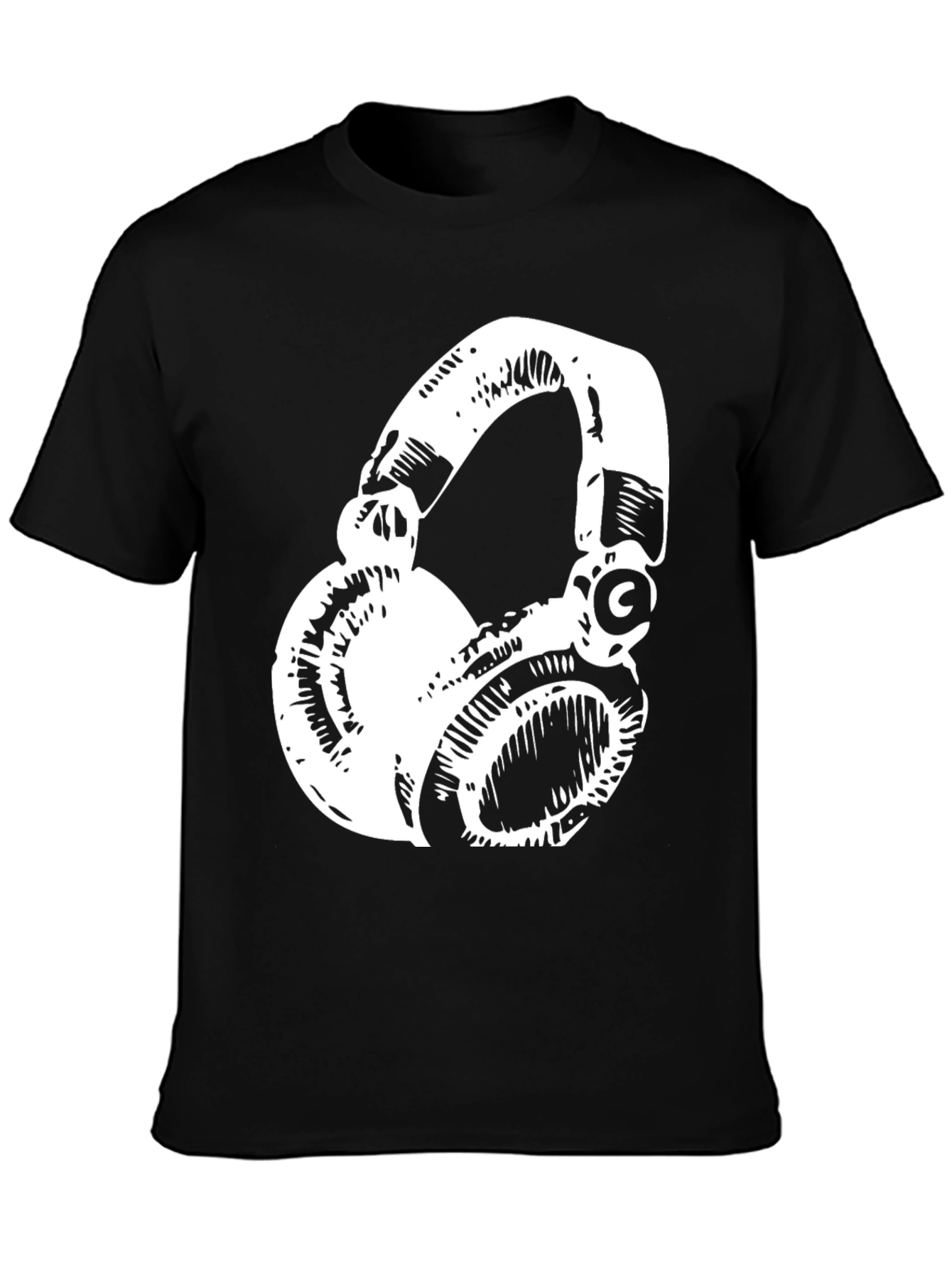 Stylish Black T-Shirt with White Headphones Graphic